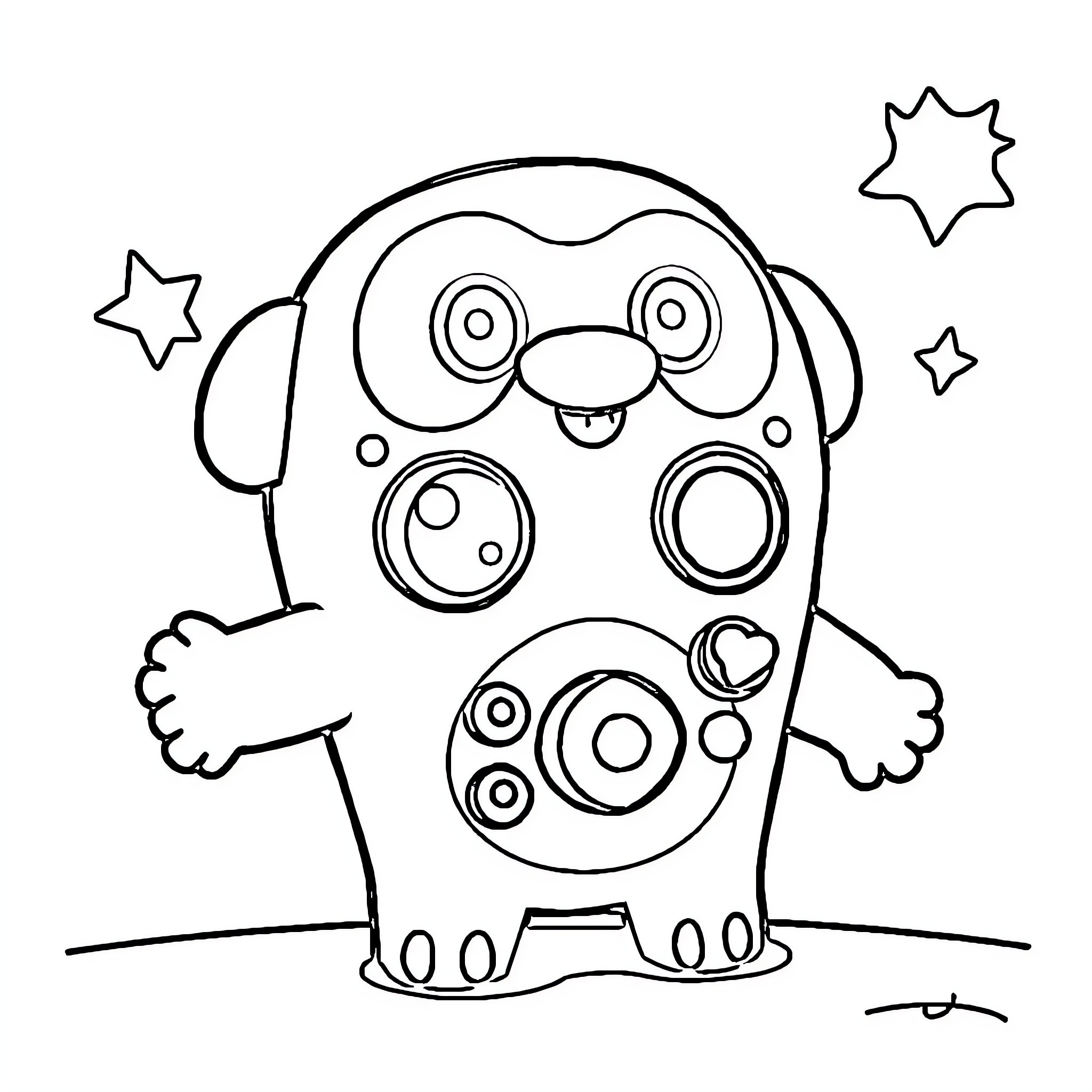 Labo creature with playful expression and stars Coloring Page (free black-and-white line drawing printable PDF for all, from beginners to advanced learners, including children, teens, adults, and seniors)