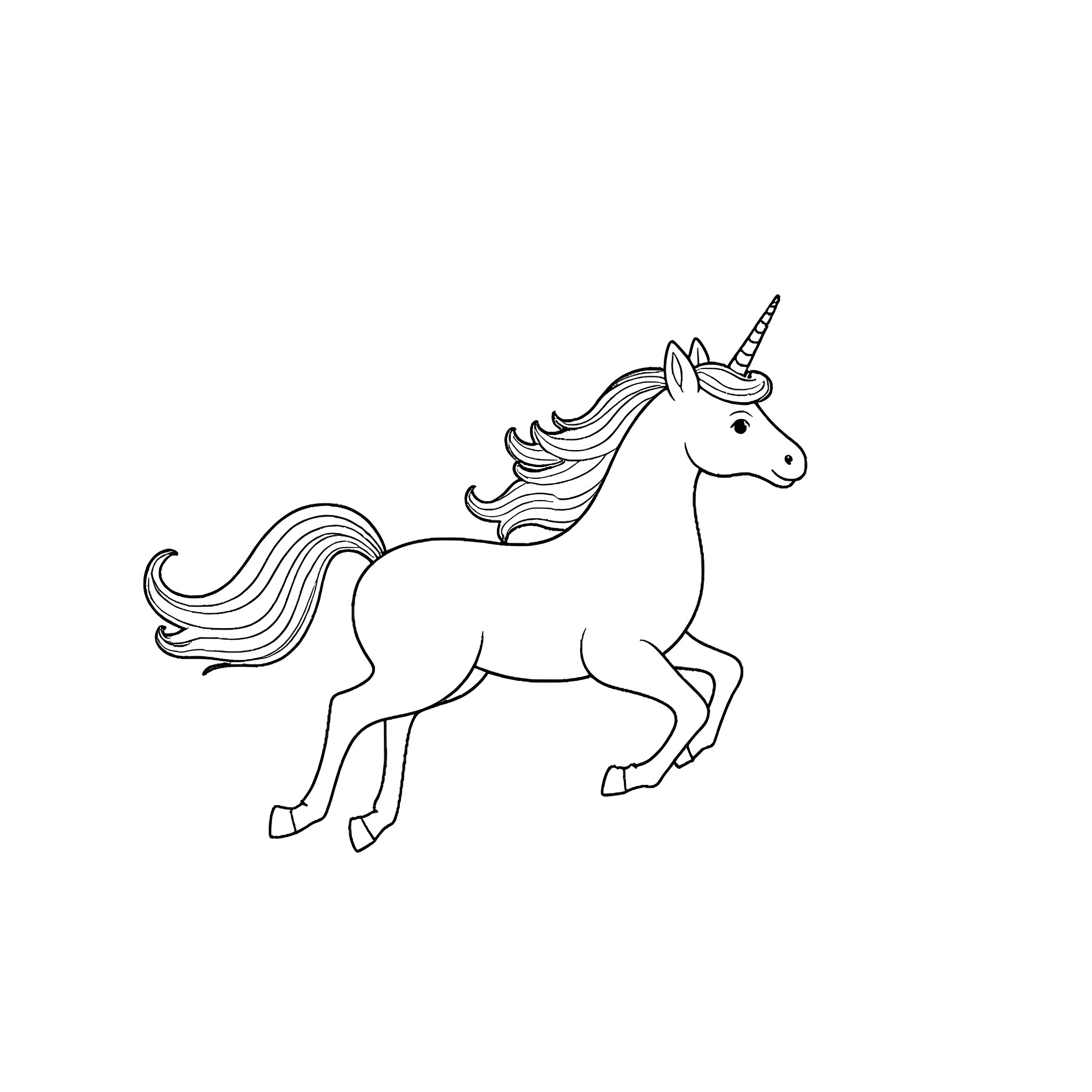 Unicorn prancing with grace Coloring Page (free black-and-white line drawing printable PDF for all, from beginners to advanced learners, including children, teens, adults, and seniors)