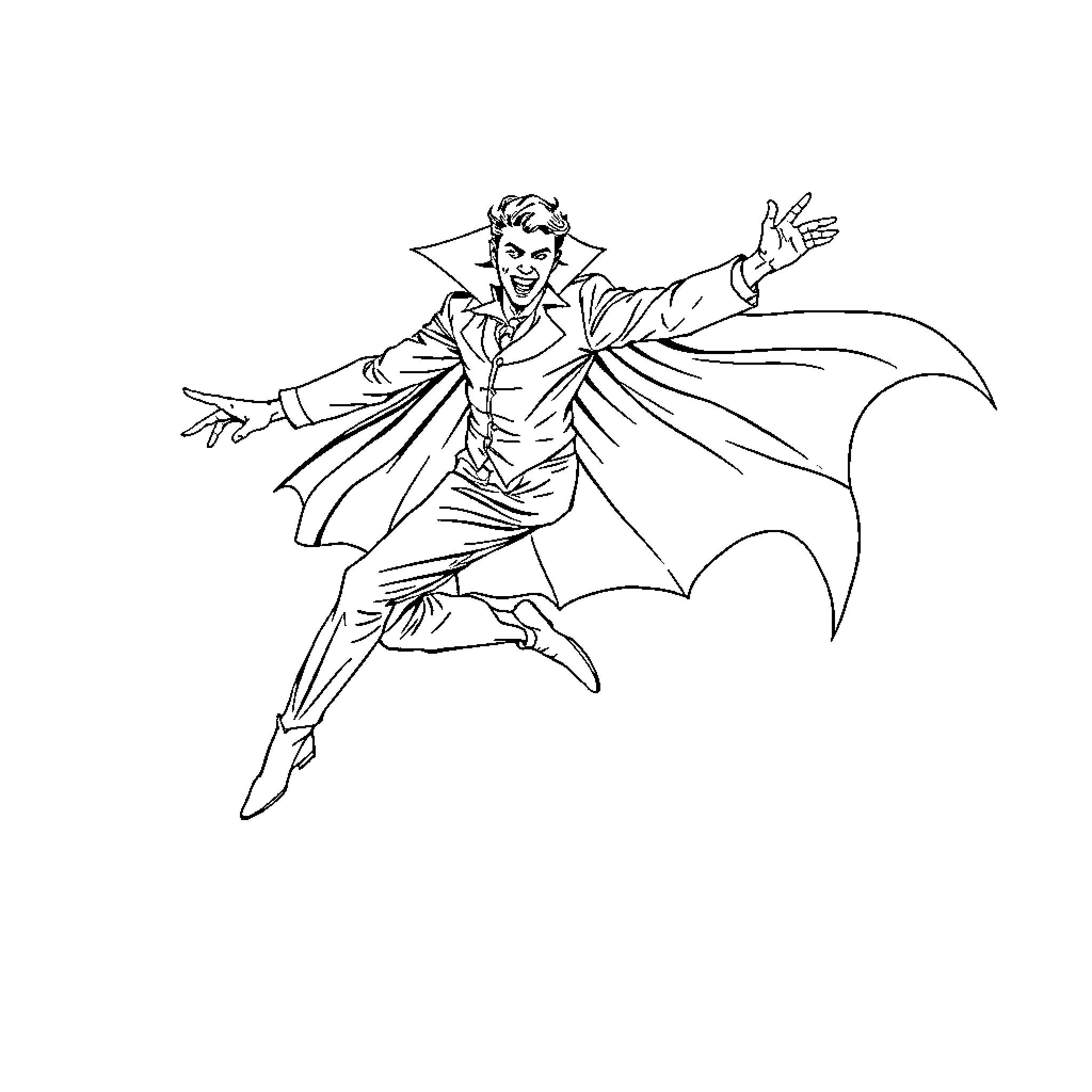 Vampire nobleman strikes a dramatic pose Coloring Page (free black-and-white line drawing printable PDF for all, from beginners to advanced learners, including children, teens, adults, and seniors)