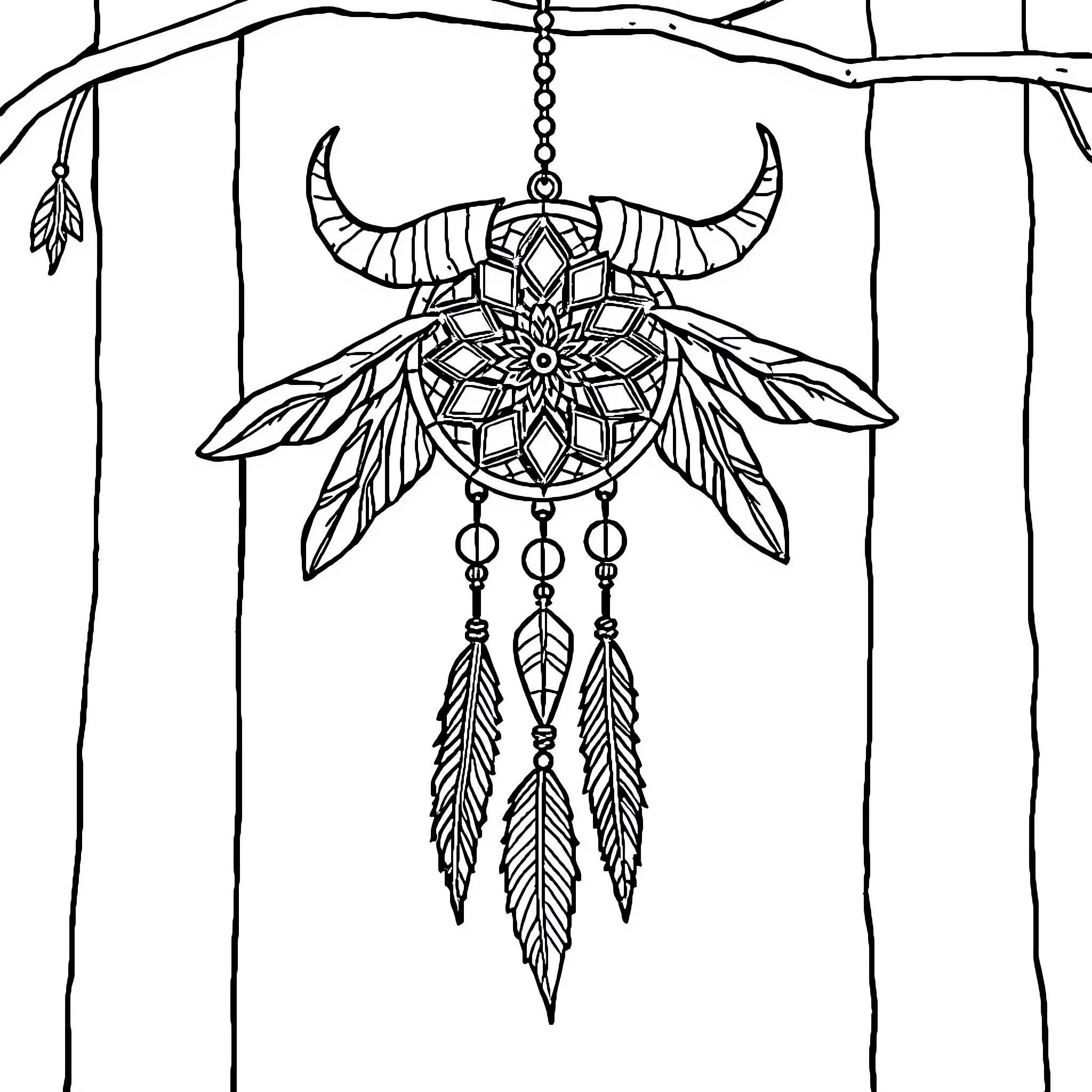 Atrapasueños with intricate dreamcatcher design Coloring Page (free black-and-white line drawing printable PDF for all, from beginners to advanced learners, including children, teens, adults, and seniors)