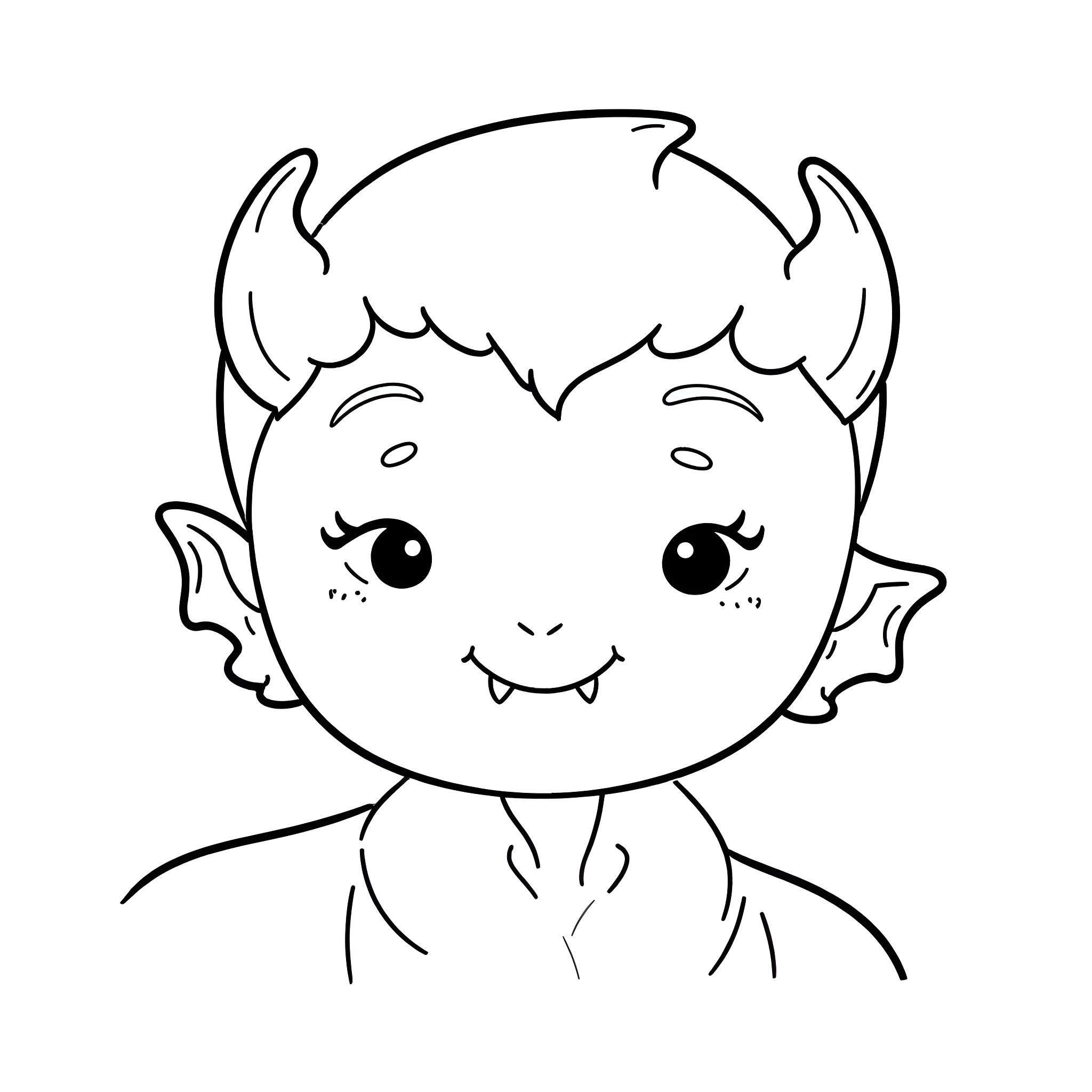 Vampire boy with cute expression Coloring Page (free black-and-white line drawing printable PDF for all, from beginners to advanced learners, including children, teens, adults, and seniors)