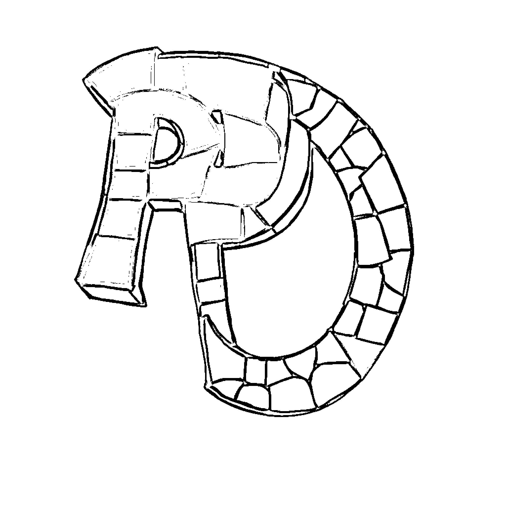Letter P Constructed from Abstract Shapes Coloring Page (free black-and-white line drawing printable PDF for all, from beginners to advanced learners, including children, teens, adults, and seniors)