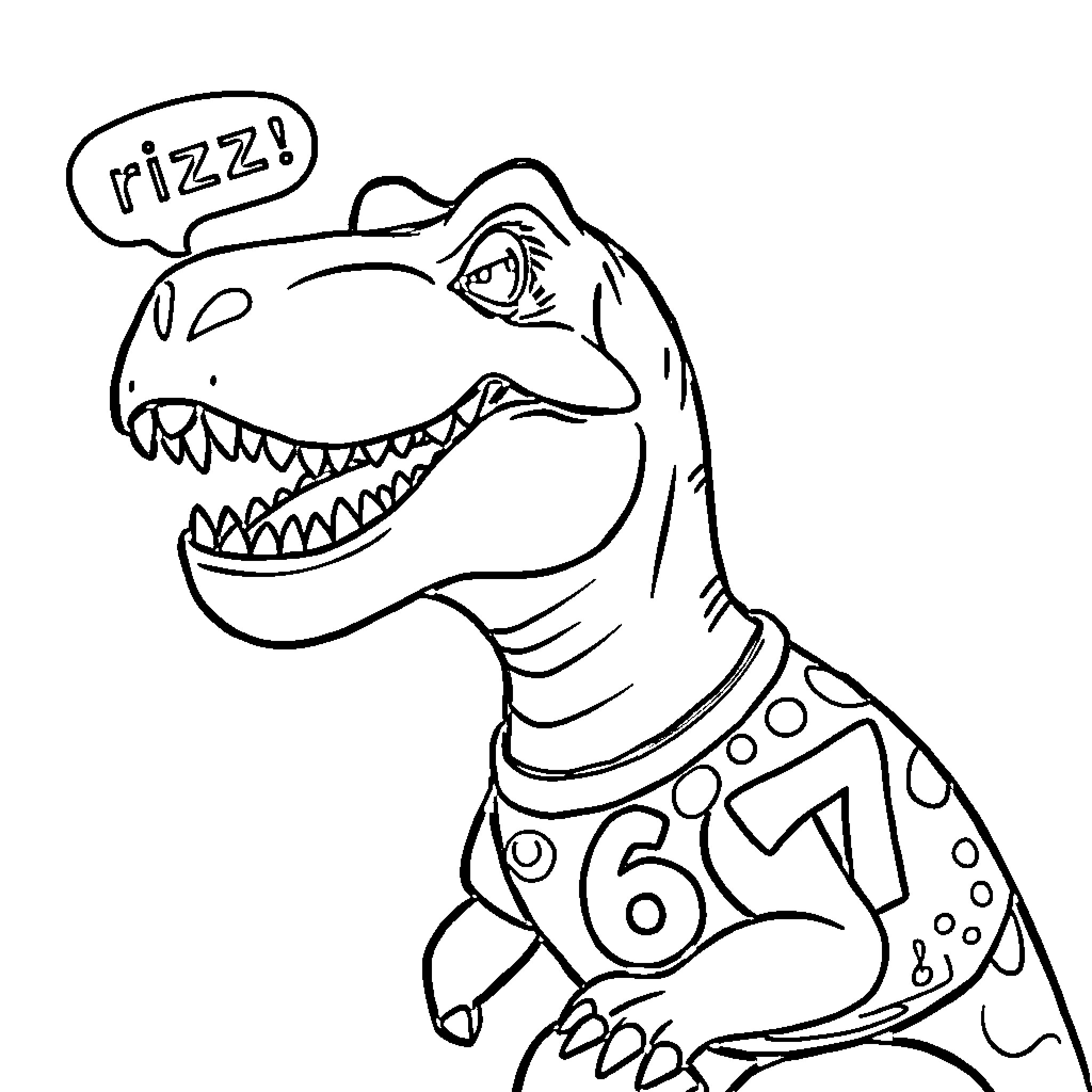 T-Rex expressing with comic speech bubble Coloring Page (free black-and-white line drawing printable PDF for all, from beginners to advanced learners, including children, teens, adults, and seniors)