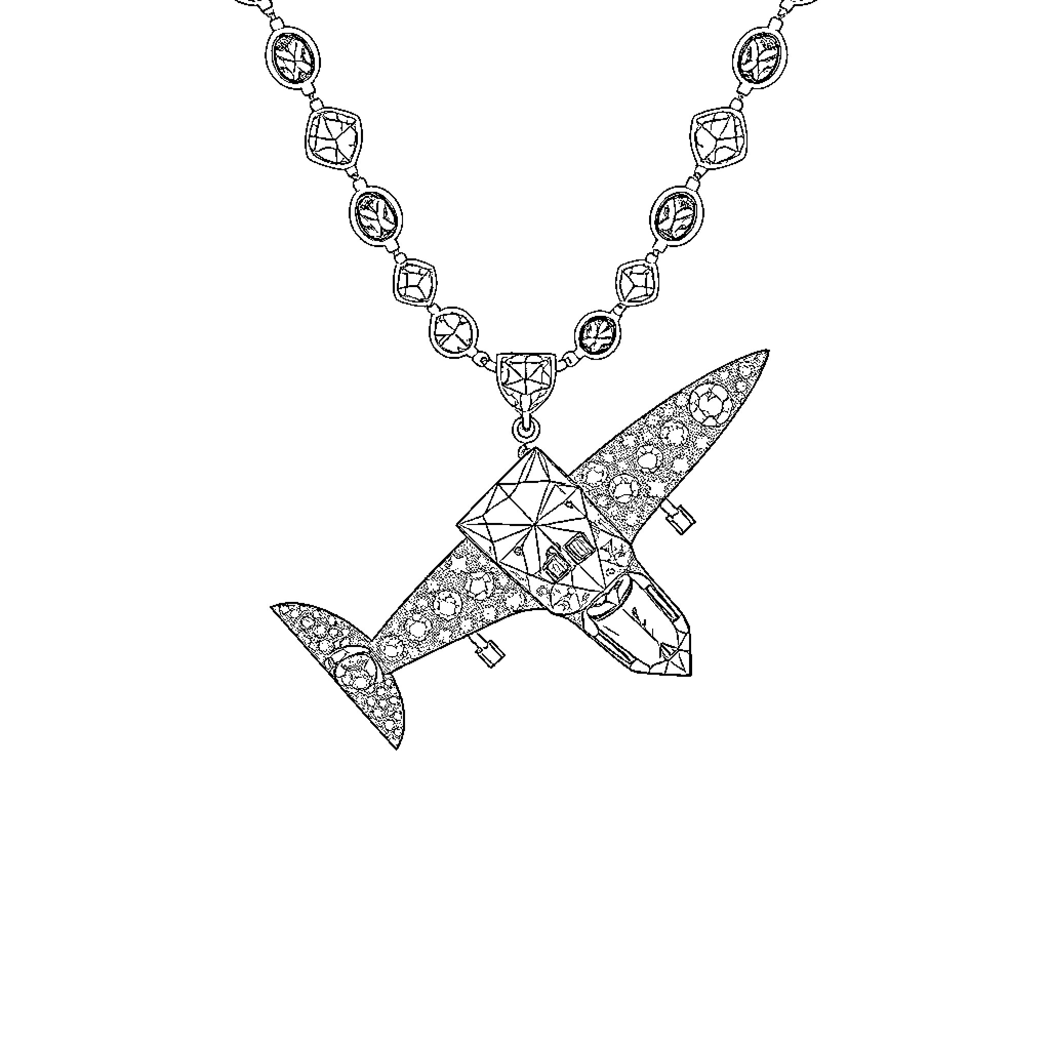 Necklace with geometric shark pendant Coloring Page (free black-and-white line drawing printable PDF for all, from beginners to advanced learners, including children, teens, adults, and seniors)