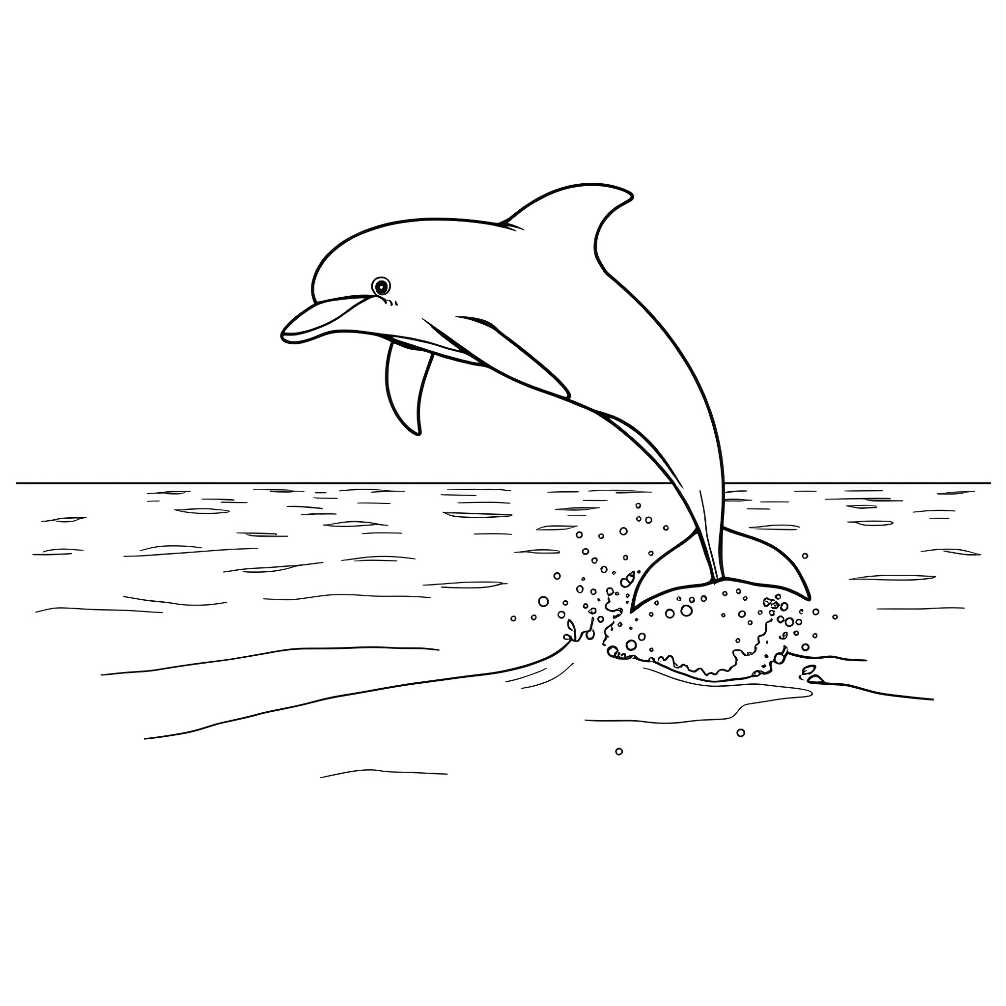Dolphin jumping out of the ocean Coloring Page (free black-and-white line drawing printable PDF for all, from beginners to advanced learners, including children, teens, adults, and seniors)