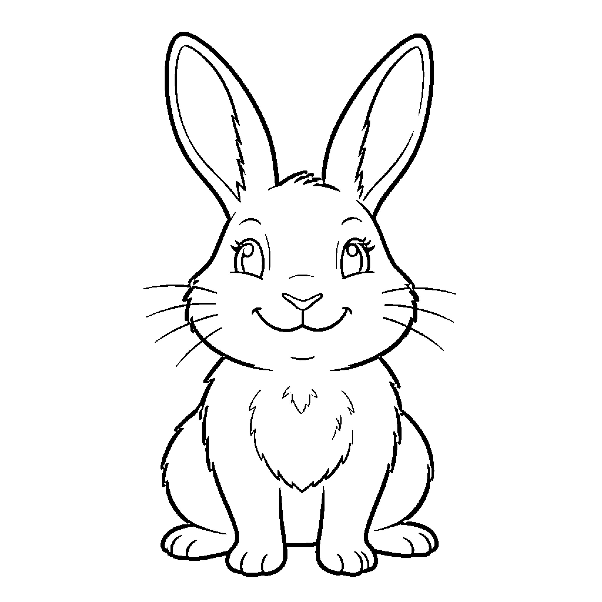 Rabbit sitting and smiling happily Coloring Page (free black-and-white line drawing printable PDF for all, from beginners to advanced learners, including children, teens, adults, and seniors)