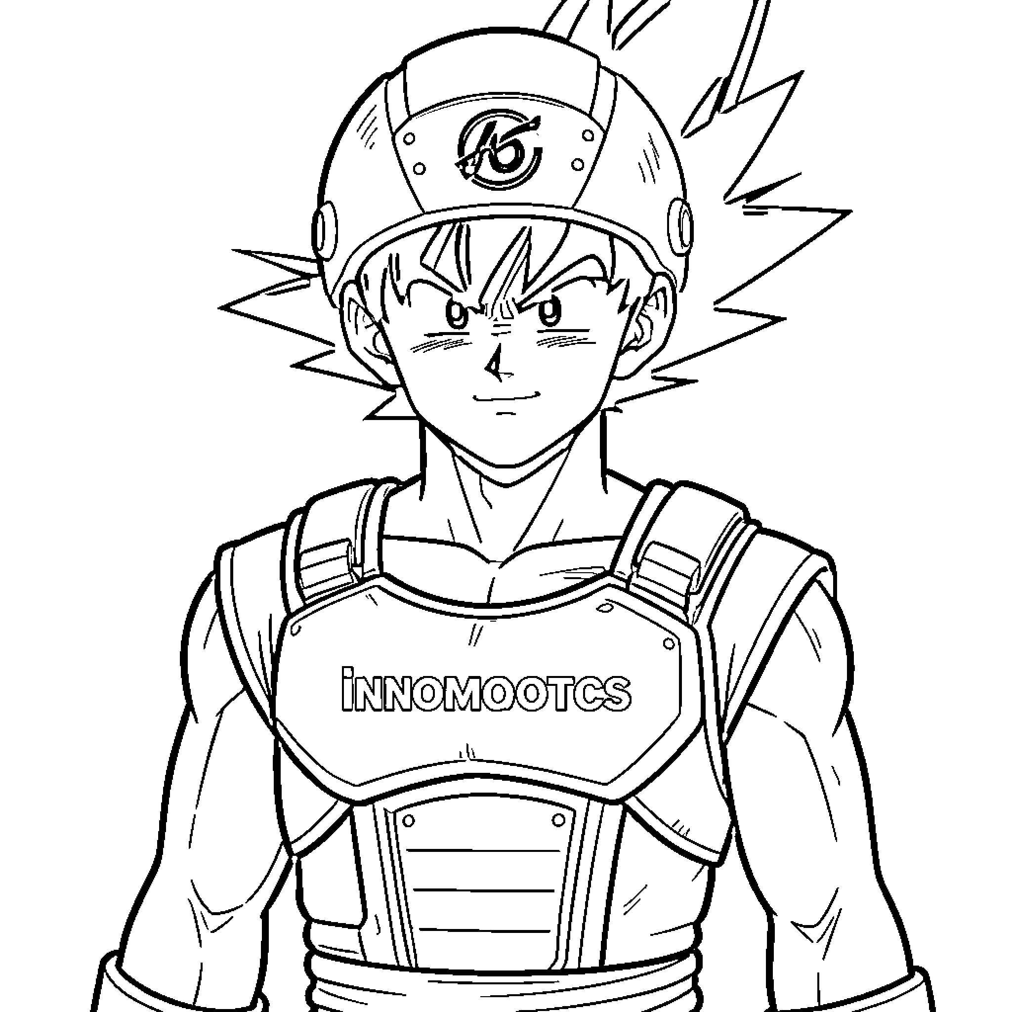 Goku in action-packed battle gear Coloring Page (free black-and-white line drawing printable PDF for all, from beginners to advanced learners, including children, teens, adults, and seniors)
