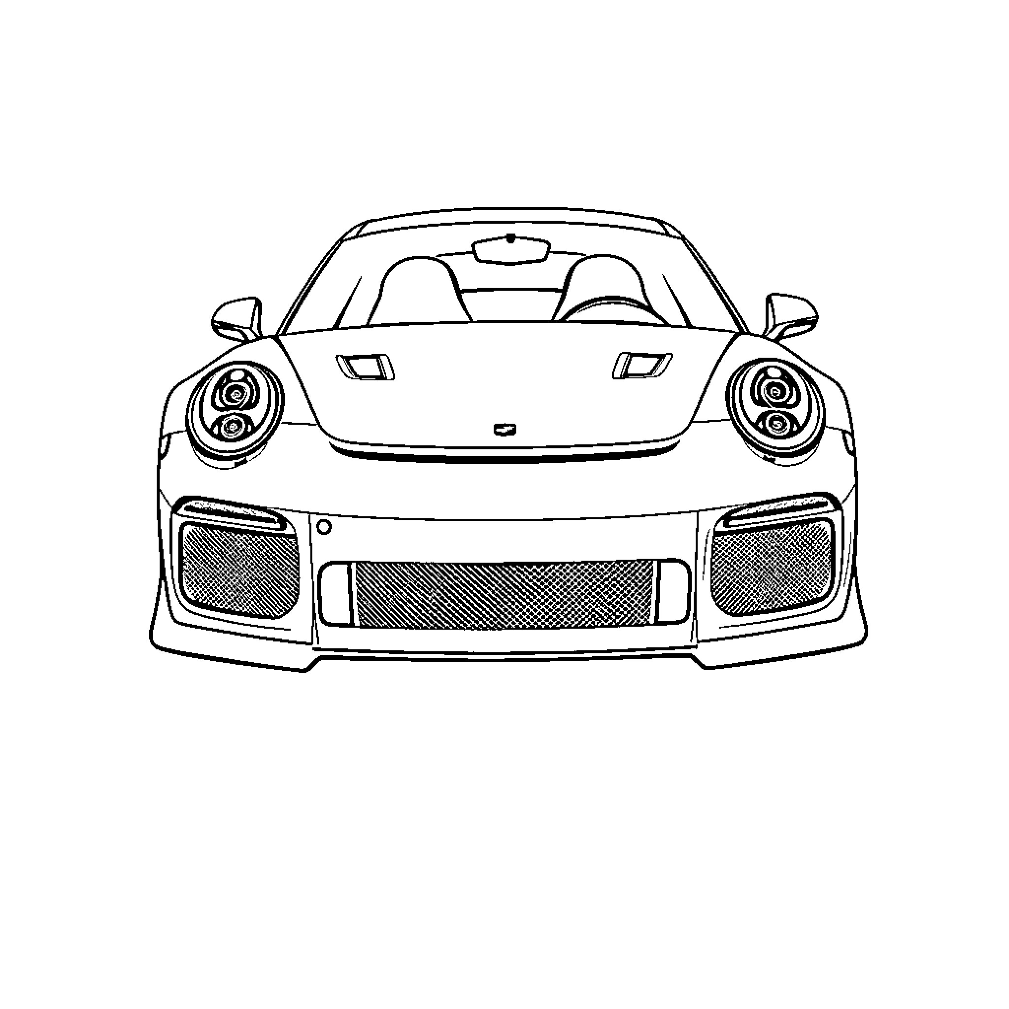Car with Sporty Design and Front View Coloring Page (free black-and-white line drawing printable PDF for all, from beginners to advanced learners, including children, teens, adults, and seniors)