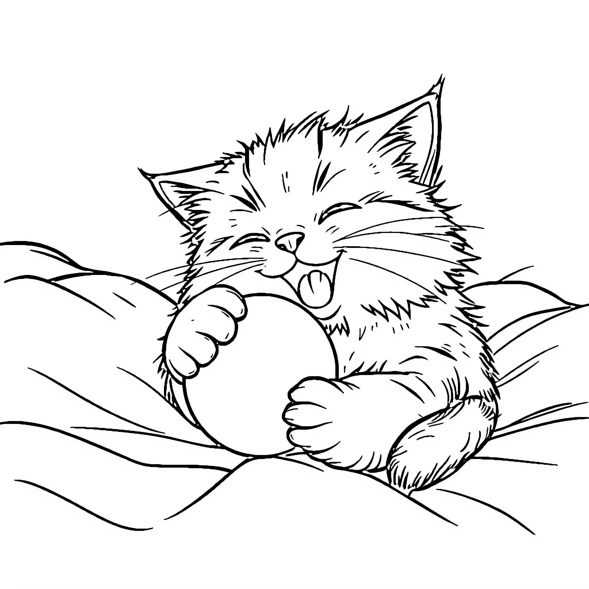 Cat enjoying a cozy nap Coloring Page (free black-and-white line drawing printable PDF for all, from beginners to advanced learners, including children, teens, adults, and seniors)