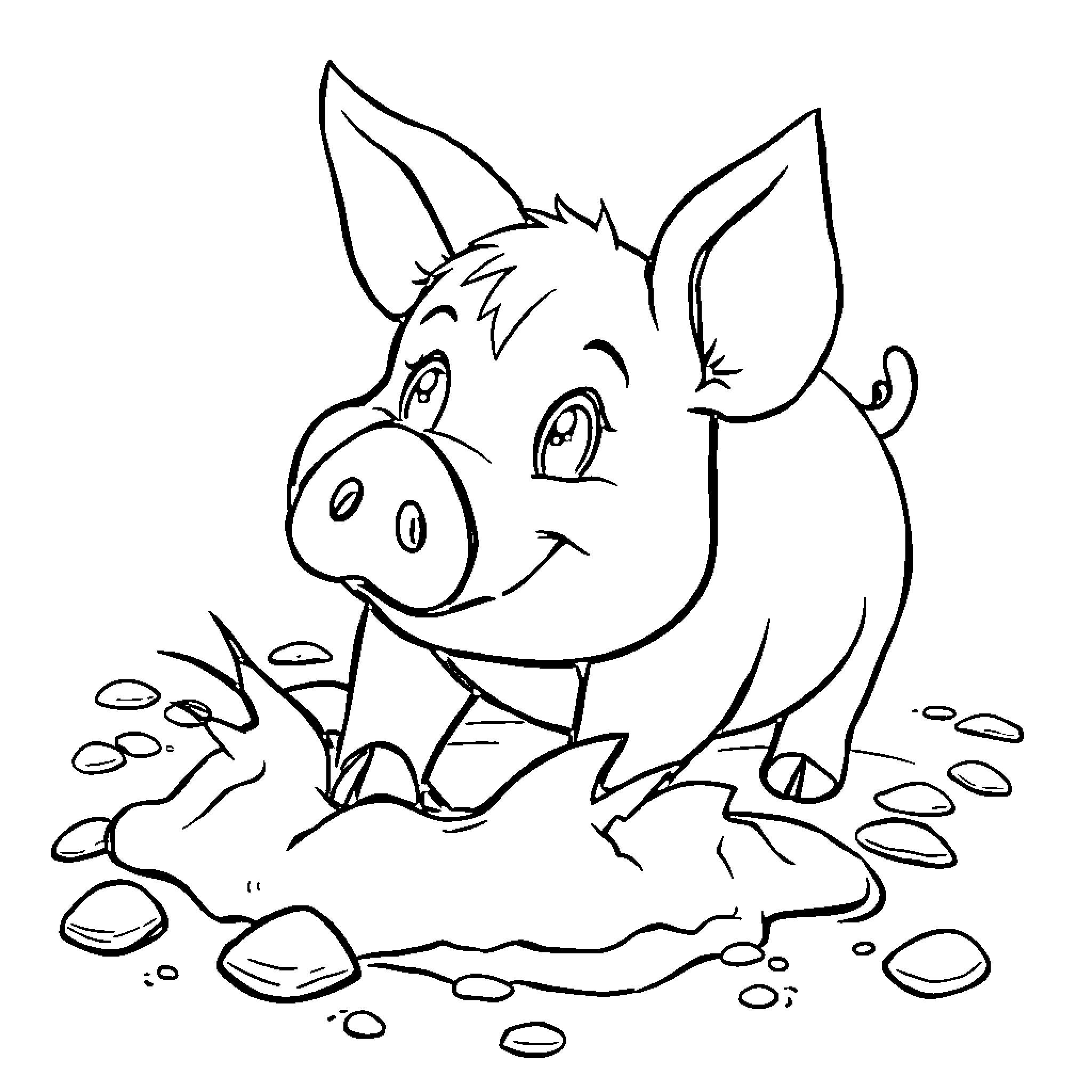 Pepper the Playful Pig Coloring Page (free black-and-white line drawing printable PDF for all, from beginners to advanced learners, including children, teens, adults, and seniors)