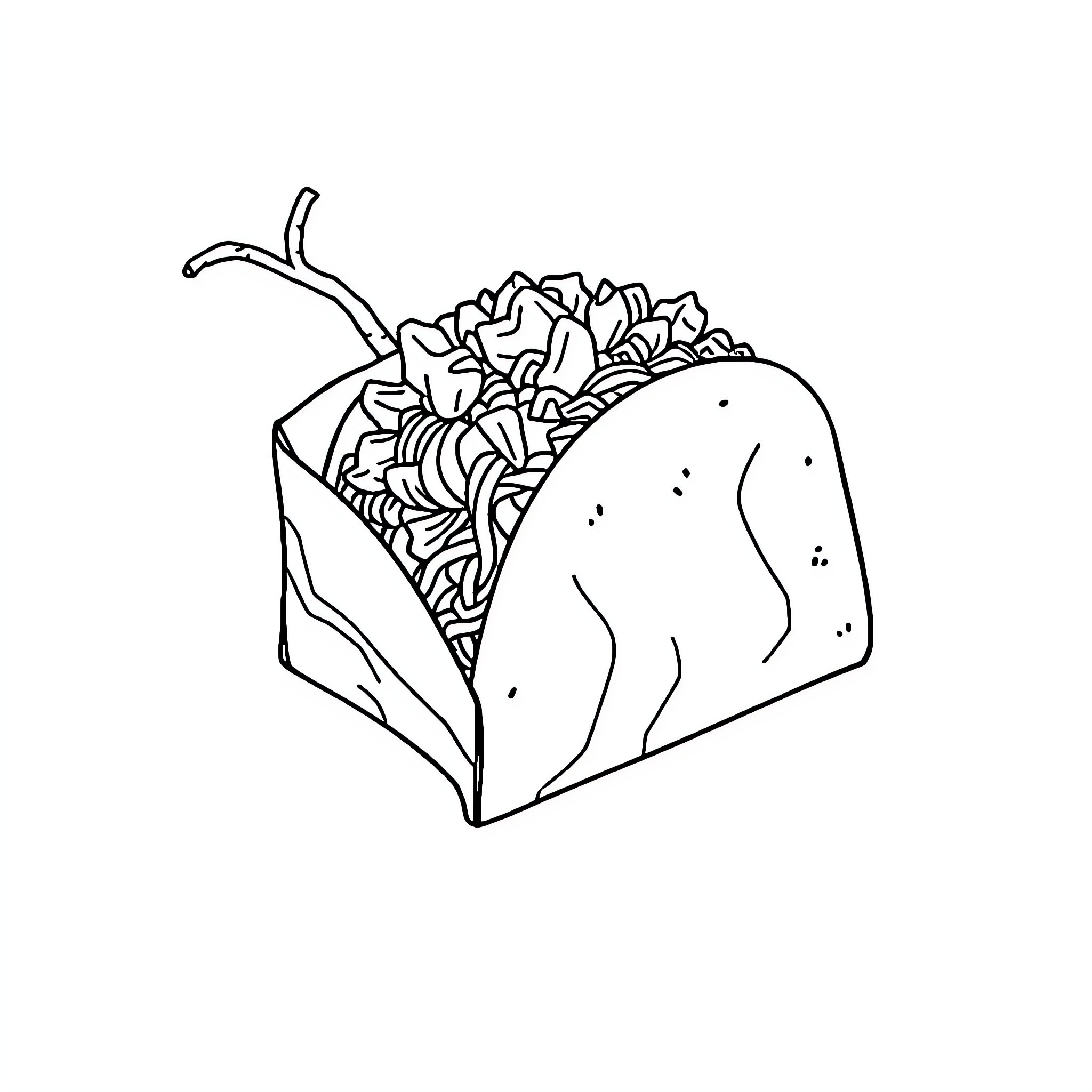 Taco filled with delightful ingredients Coloring Page (free black-and-white line drawing printable PDF for all, from beginners to advanced learners, including children, teens, adults, and seniors)