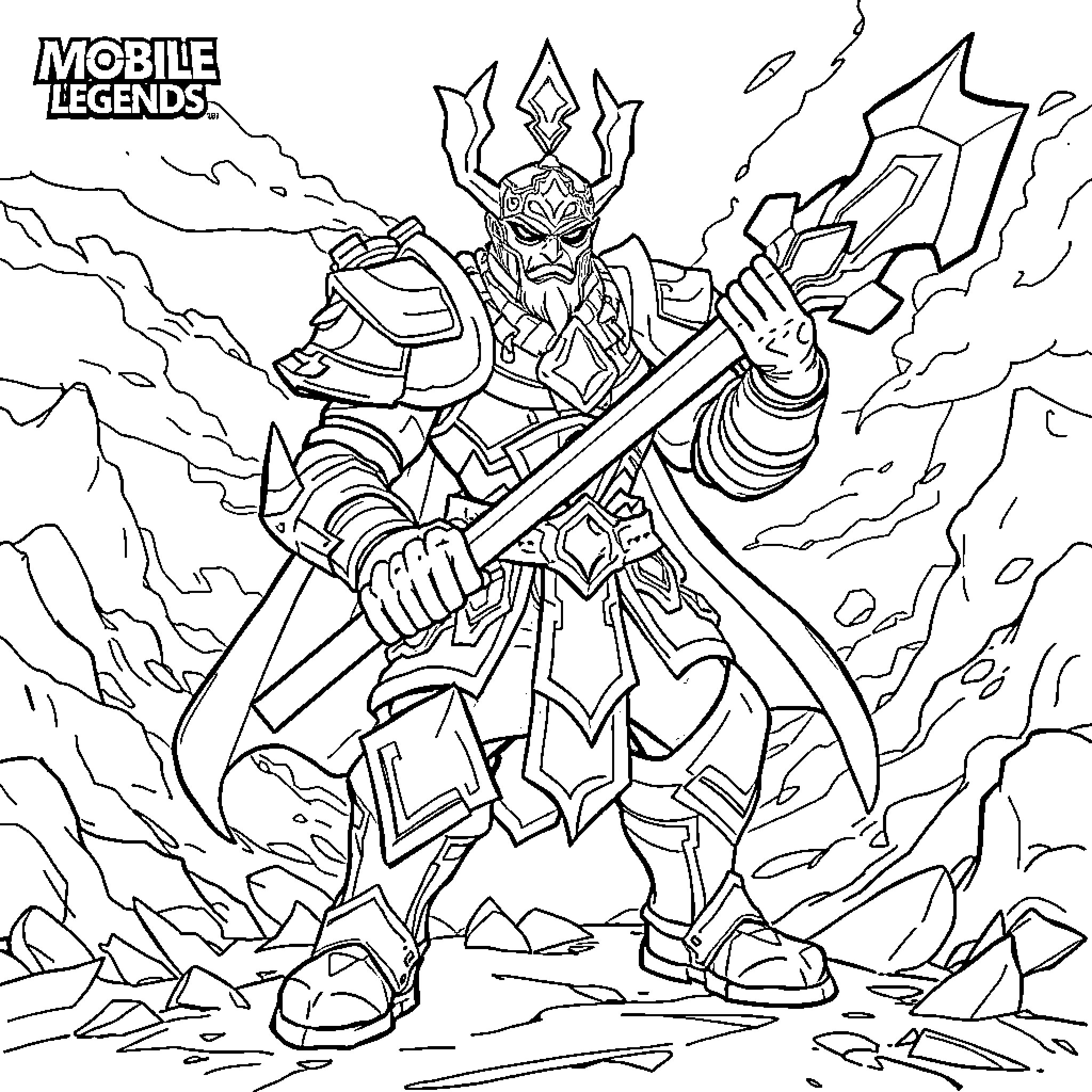 Thamuz, the Demonic Warrior Unleashing Chaos Coloring Page (free black-and-white line drawing printable PDF for all, from beginners to advanced learners, including children, teens, adults, and seniors)