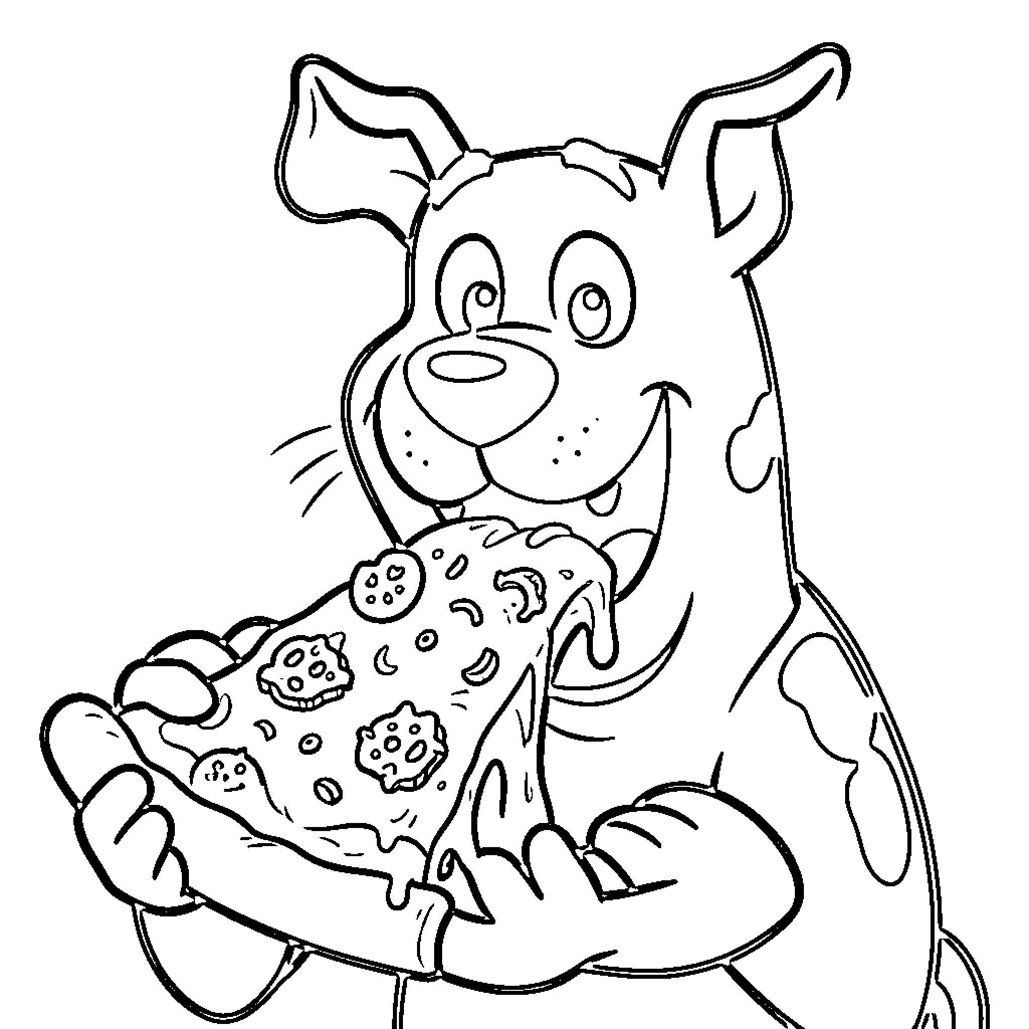 Scooby Doo enjoying a tasty treat Coloring Page (free black-and-white line drawing printable PDF for all, from beginners to advanced learners, including children, teens, adults, and seniors)