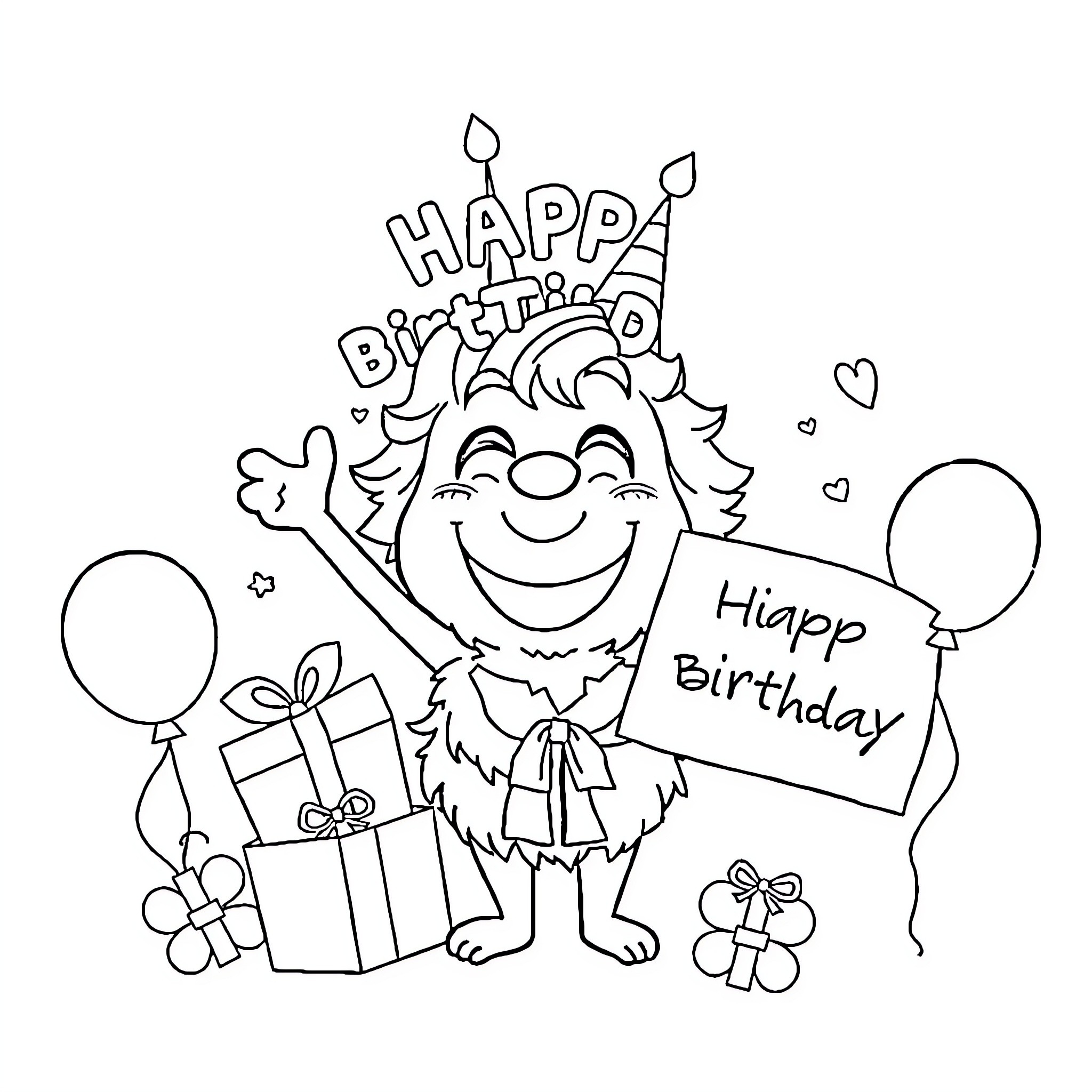 Rengoku celebrating a joyous birthday Coloring Page (free black-and-white line drawing printable PDF for all, from beginners to advanced learners, including children, teens, adults, and seniors)