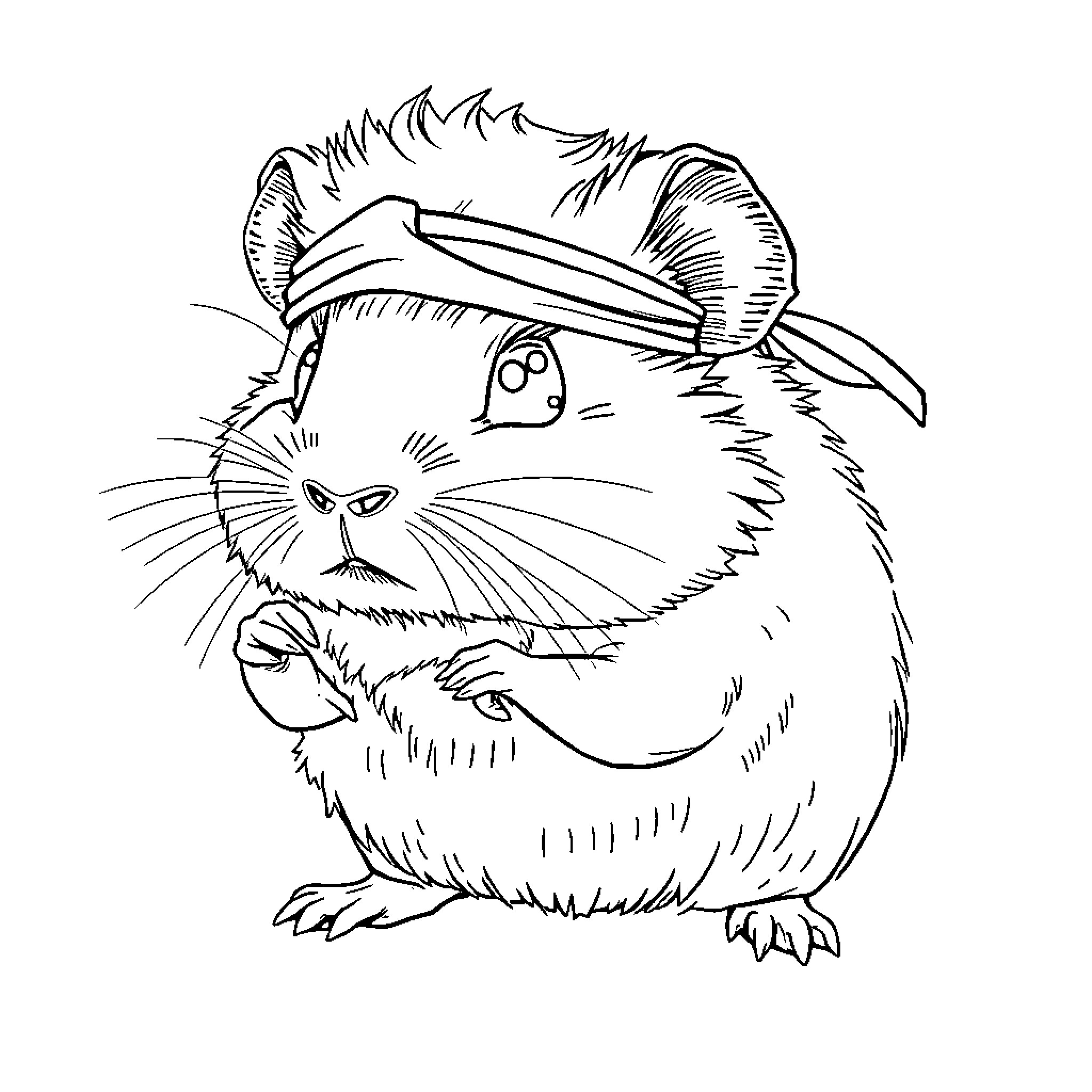 Guinea Pig Wearing a Sailor Cap Coloring Page (free black-and-white line drawing printable PDF for all, from beginners to advanced learners, including children, teens, adults, and seniors)