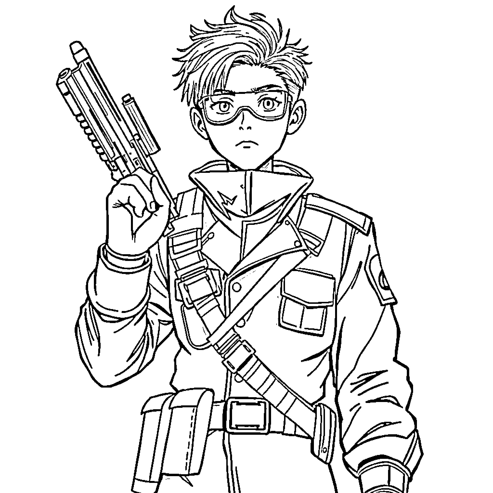 Soldier in tactical gear holding weapon Coloring Page (free black-and-white line drawing printable PDF for all, from beginners to advanced learners, including children, teens, adults, and seniors)