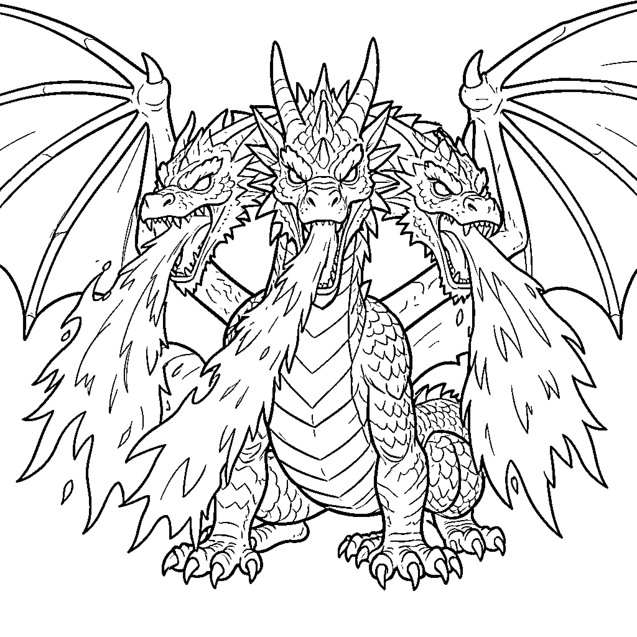 Dragon with Fierce Expressions and Intimidating Claws Coloring Page (free black-and-white line drawing printable PDF for all, from beginners to advanced learners, including children, teens, adults, and seniors)