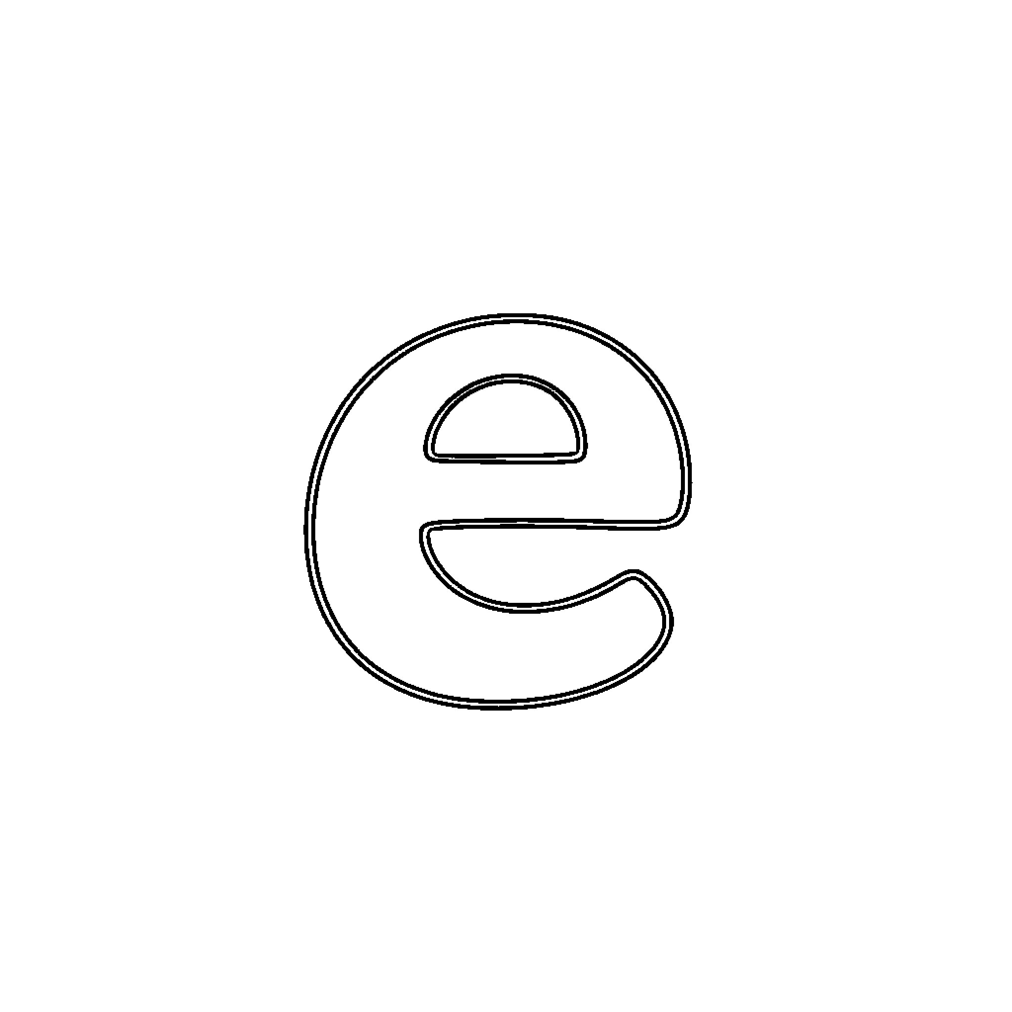 Elegant outline of lowercase letter 'e' Coloring Page (free black-and-white line drawing printable PDF for all, from beginners to advanced learners, including children, teens, adults, and seniors)