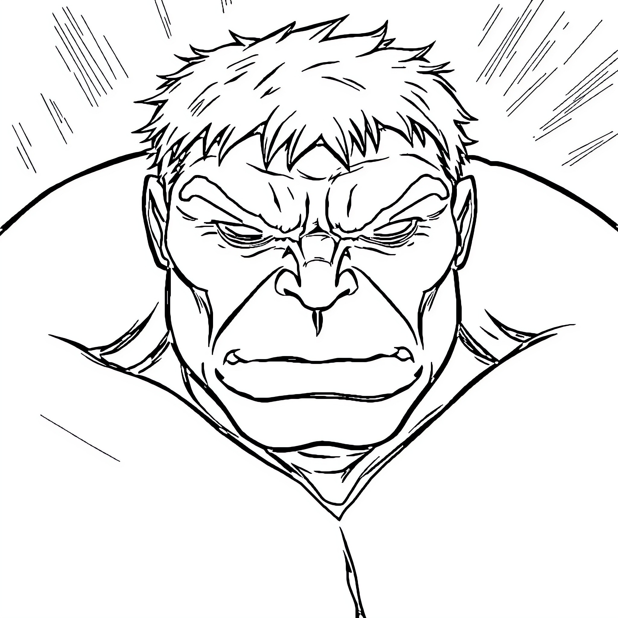 Hulk Angrily Unleashing His Power Coloring Page (free black-and-white line drawing printable PDF for all, from beginners to advanced learners, including children, teens, adults, and seniors)