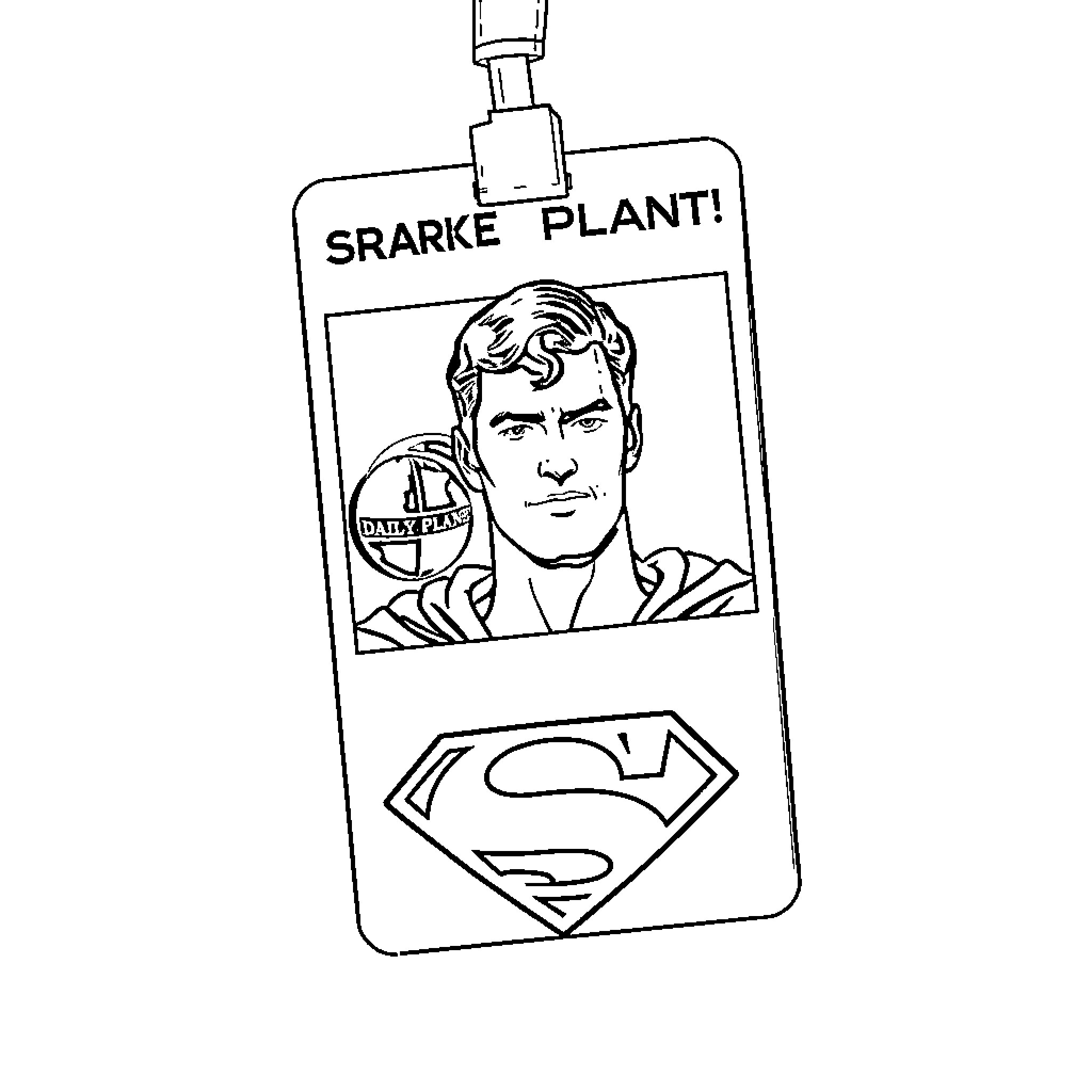 Clark Kent posing with Superman ID badge Coloring Page (free black-and-white line drawing printable PDF for all, from beginners to advanced learners, including children, teens, adults, and seniors)