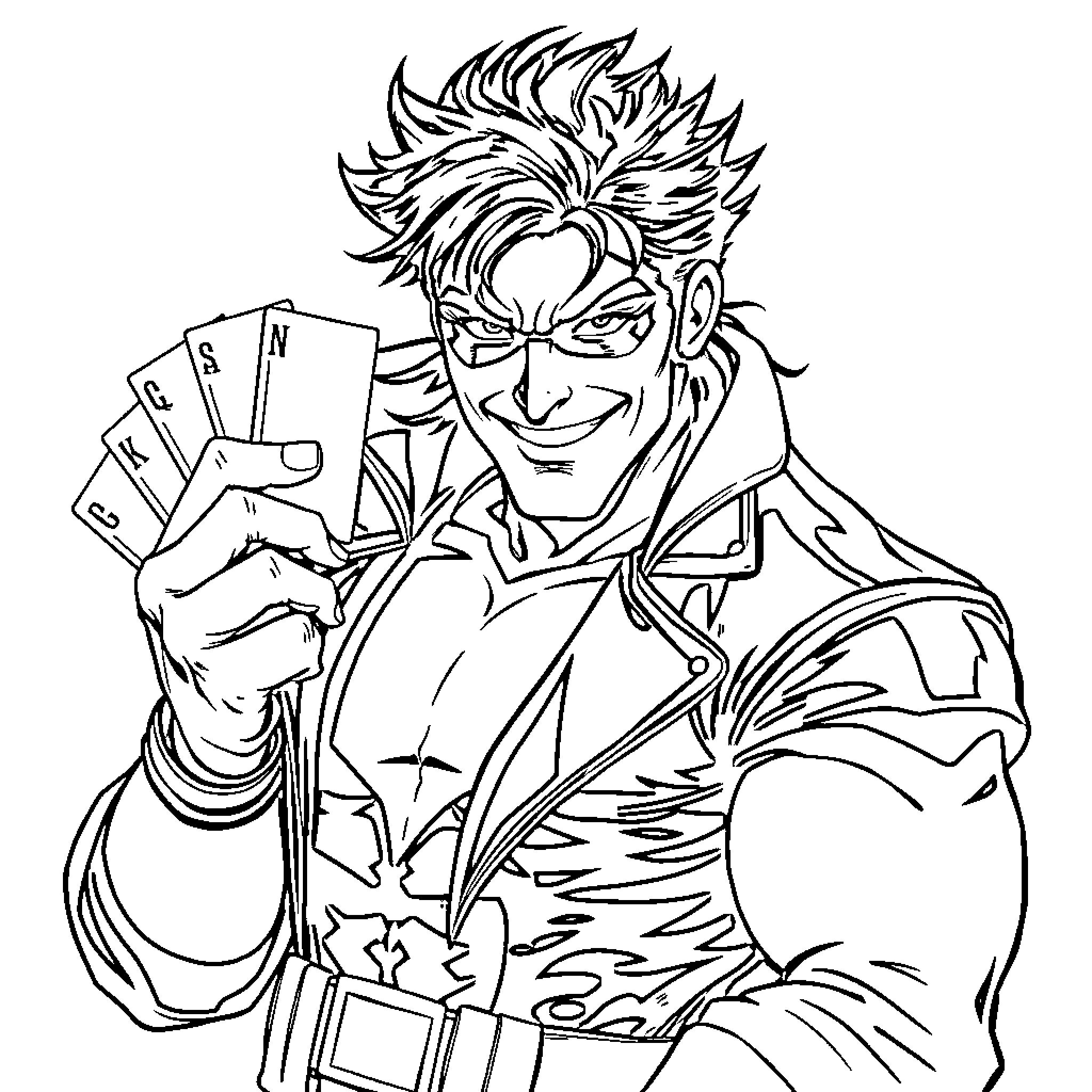 Gambit's Daring Tricks and Devilish Grin Coloring Page (free black-and-white line drawing printable PDF for all, from beginners to advanced learners, including children, teens, adults, and seniors)