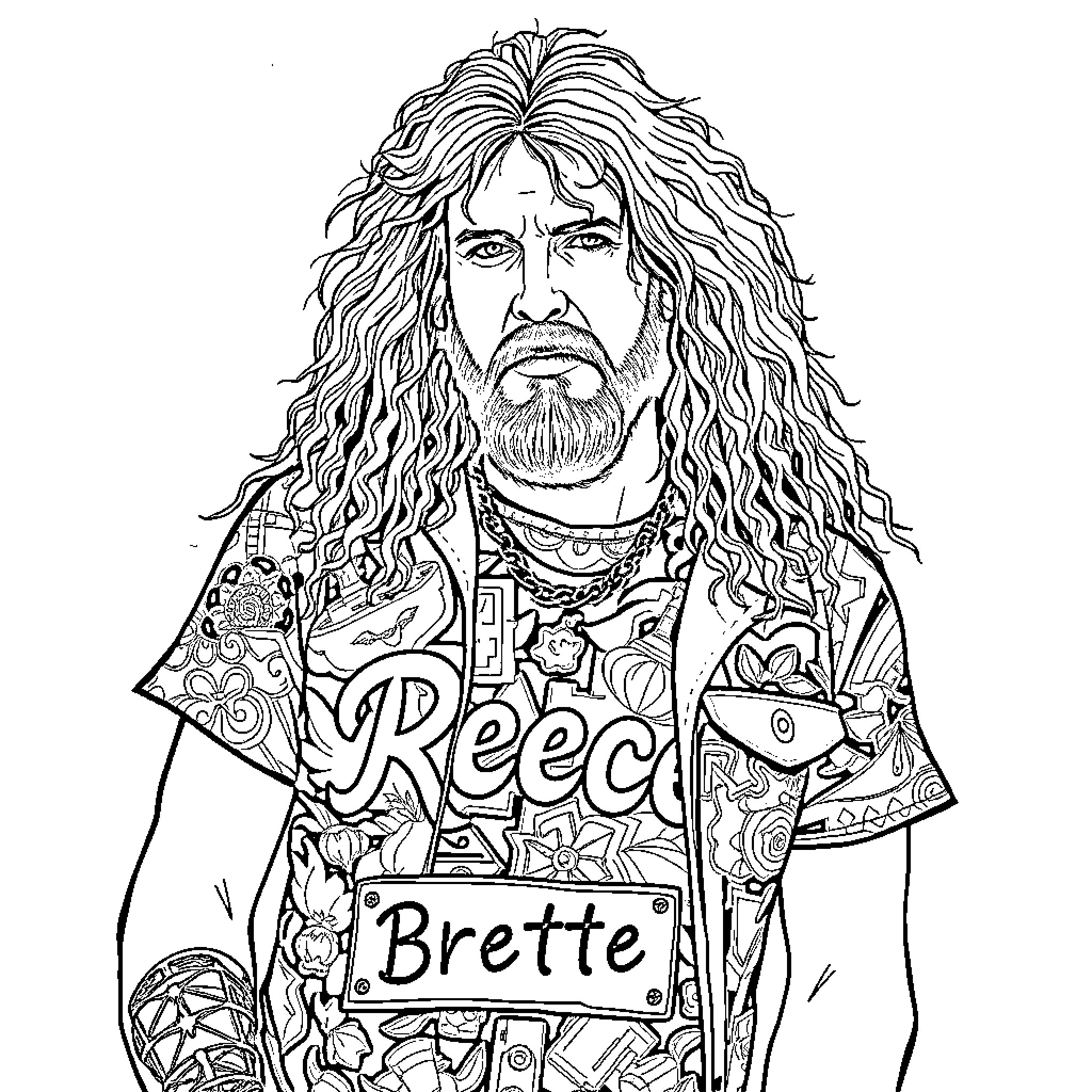 Dimebag Darrell performing on stage with striking appearance Coloring Page (free black-and-white line drawing printable PDF for all, from beginners to advanced learners, including children, teens, adults, and seniors)