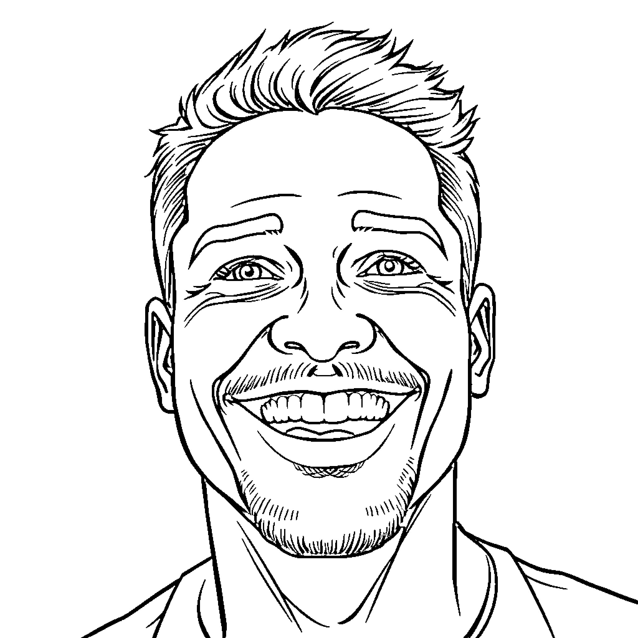 Man with cheerful expression and messy hair Coloring Page (free black-and-white line drawing printable PDF for all, from beginners to advanced learners, including children, teens, adults, and seniors)
