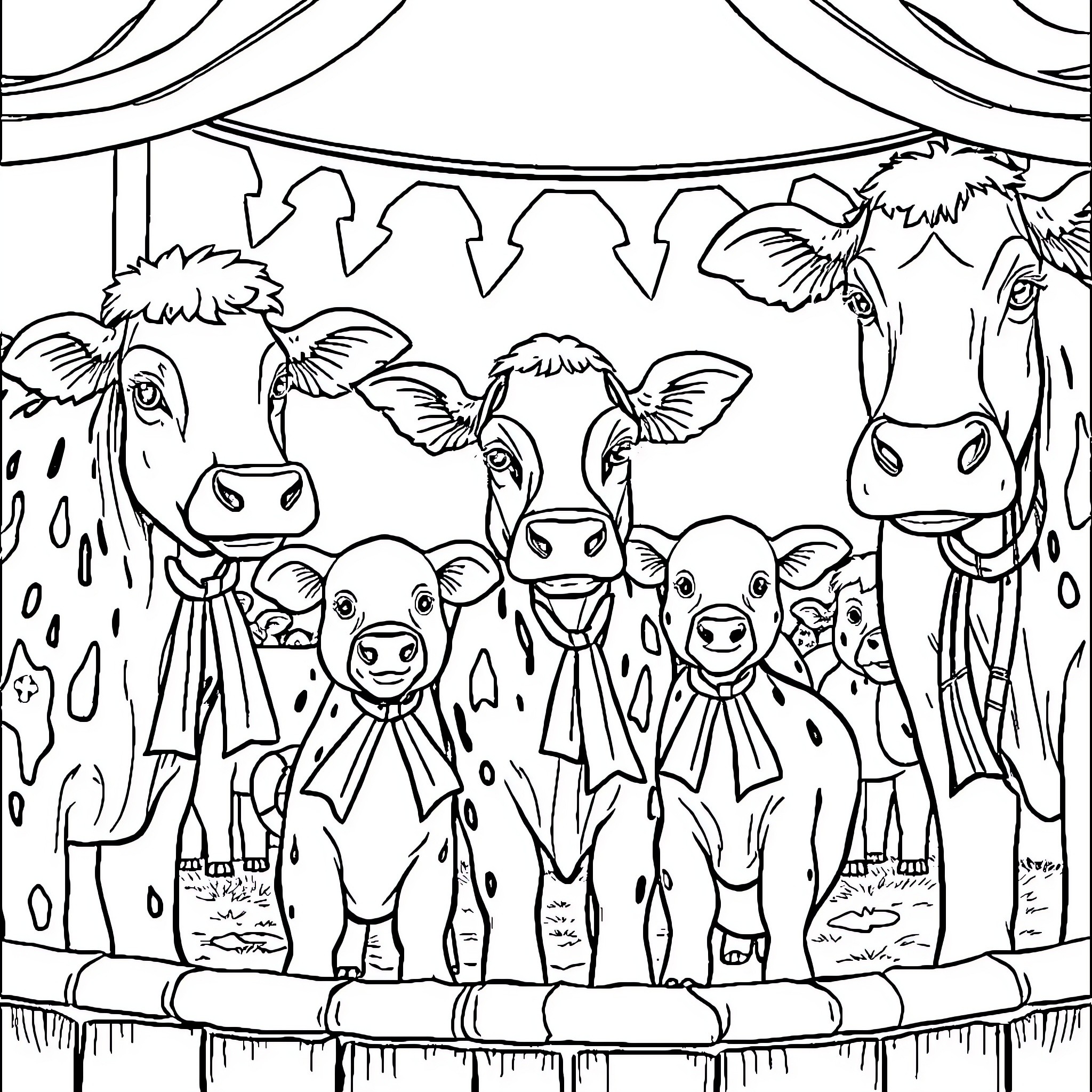 Animal friends at the carnival festival Coloring Page (free black-and-white line drawing printable PDF for all, from beginners to advanced learners, including children, teens, adults, and seniors)