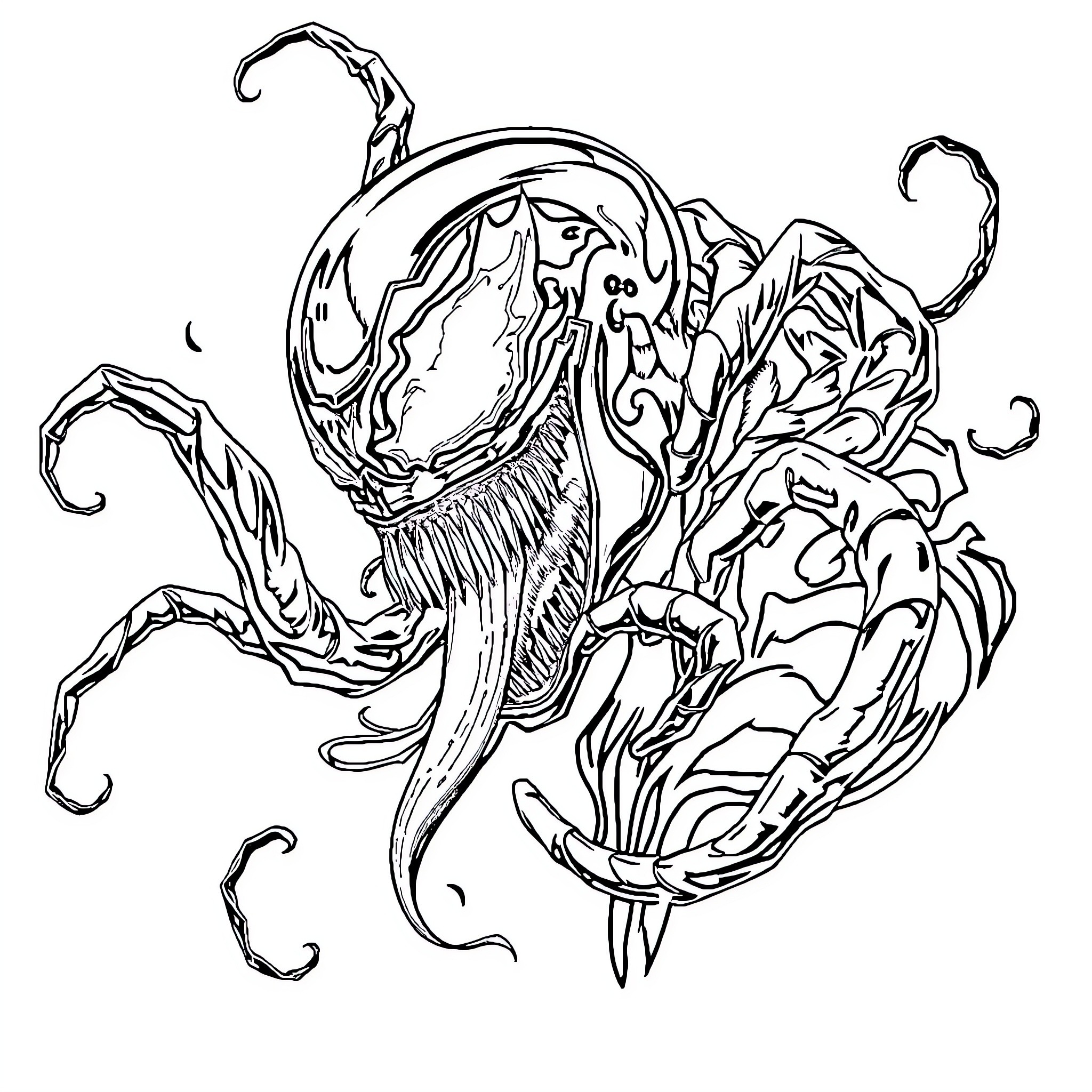 Spawn of the Symbiotic Alien Entity Coloring Page (free black-and-white line drawing printable PDF for all, from beginners to advanced learners, including children, teens, adults, and seniors)