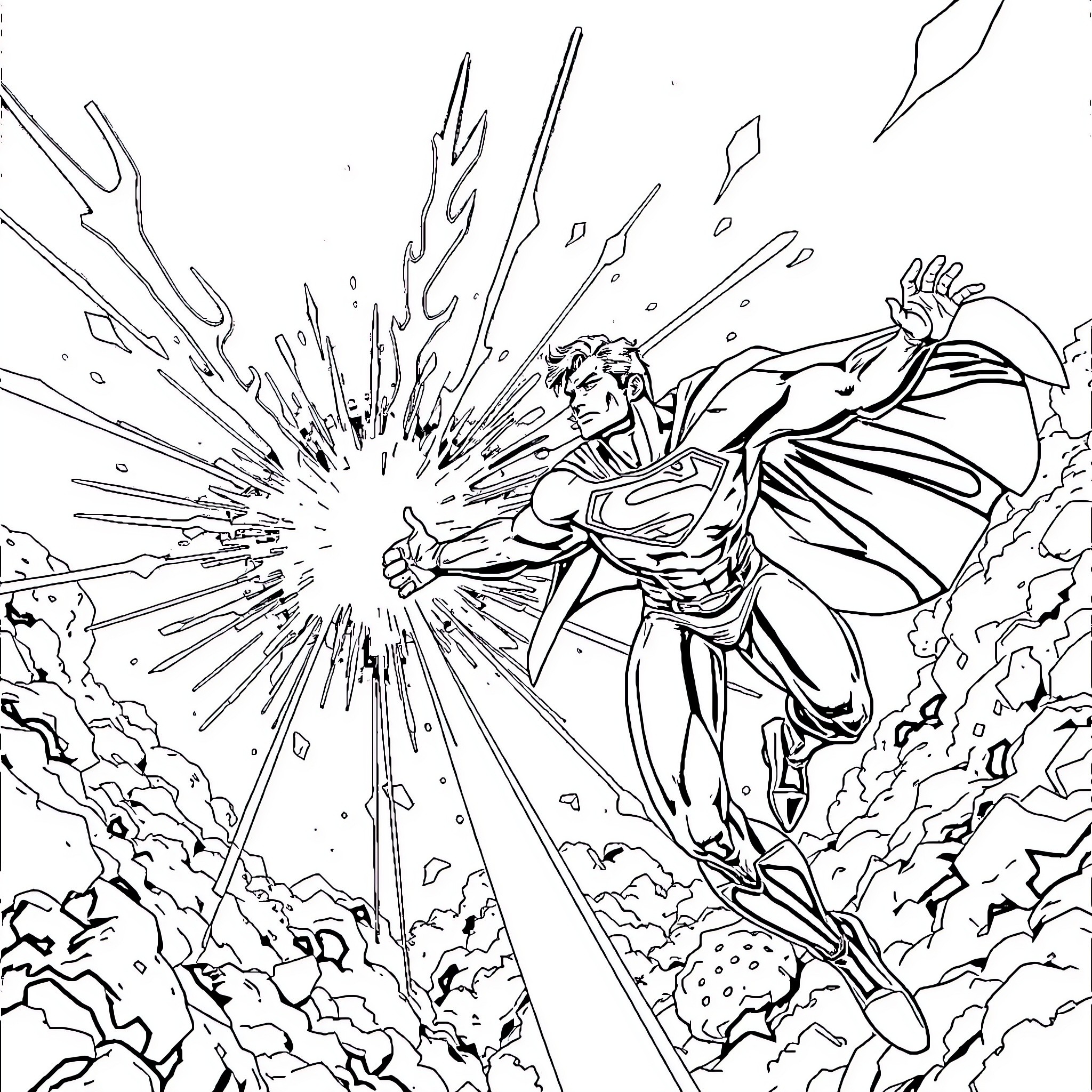 Homelander displaying his powers with dramatic flair Coloring Page (free black-and-white line drawing printable PDF for all, from beginners to advanced learners, including children, teens, adults, and seniors)