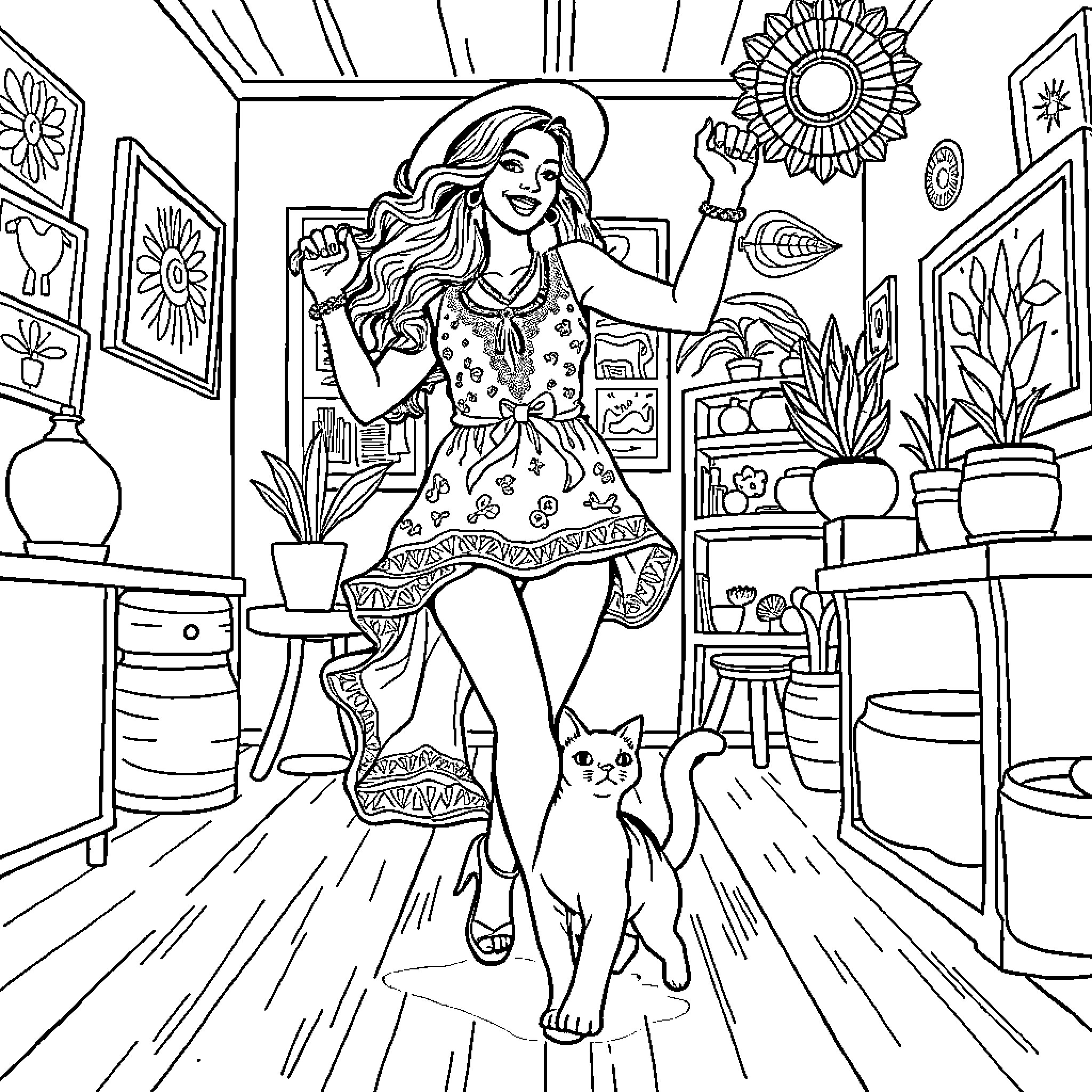 Tatiana's Vibrant Artistic Exploration Coloring Page (free black-and-white line drawing printable PDF for all, from beginners to advanced learners, including children, teens, adults, and seniors)