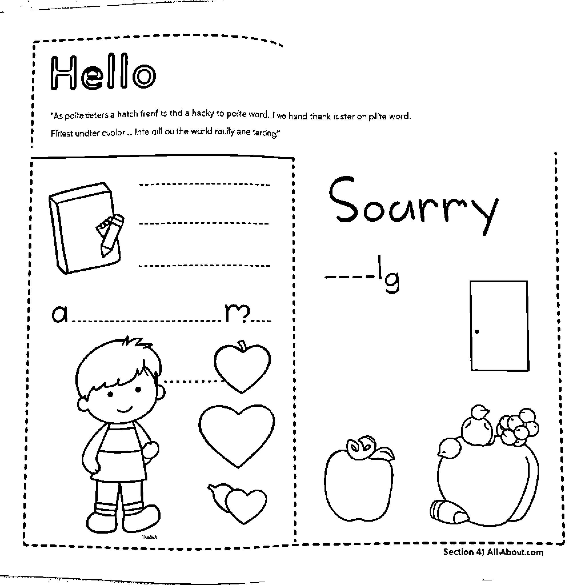 Activity with basic vocabulary words and drawings Coloring Page (free black-and-white line drawing printable PDF for all, from beginners to advanced learners, including children, teens, adults, and seniors)