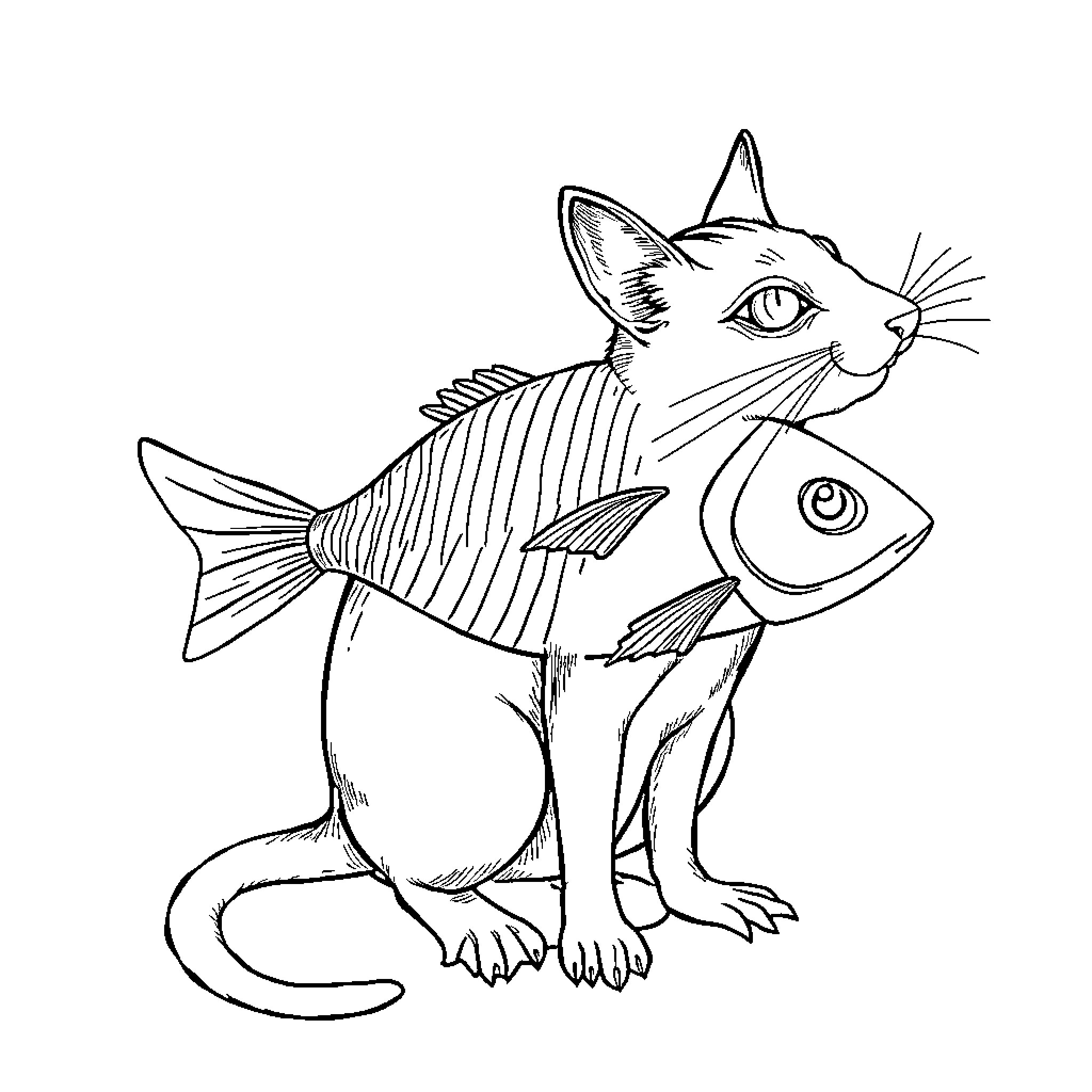 Creature blending with aquatic life Coloring Page (free black-and-white line drawing printable PDF for all, from beginners to advanced learners, including children, teens, adults, and seniors)