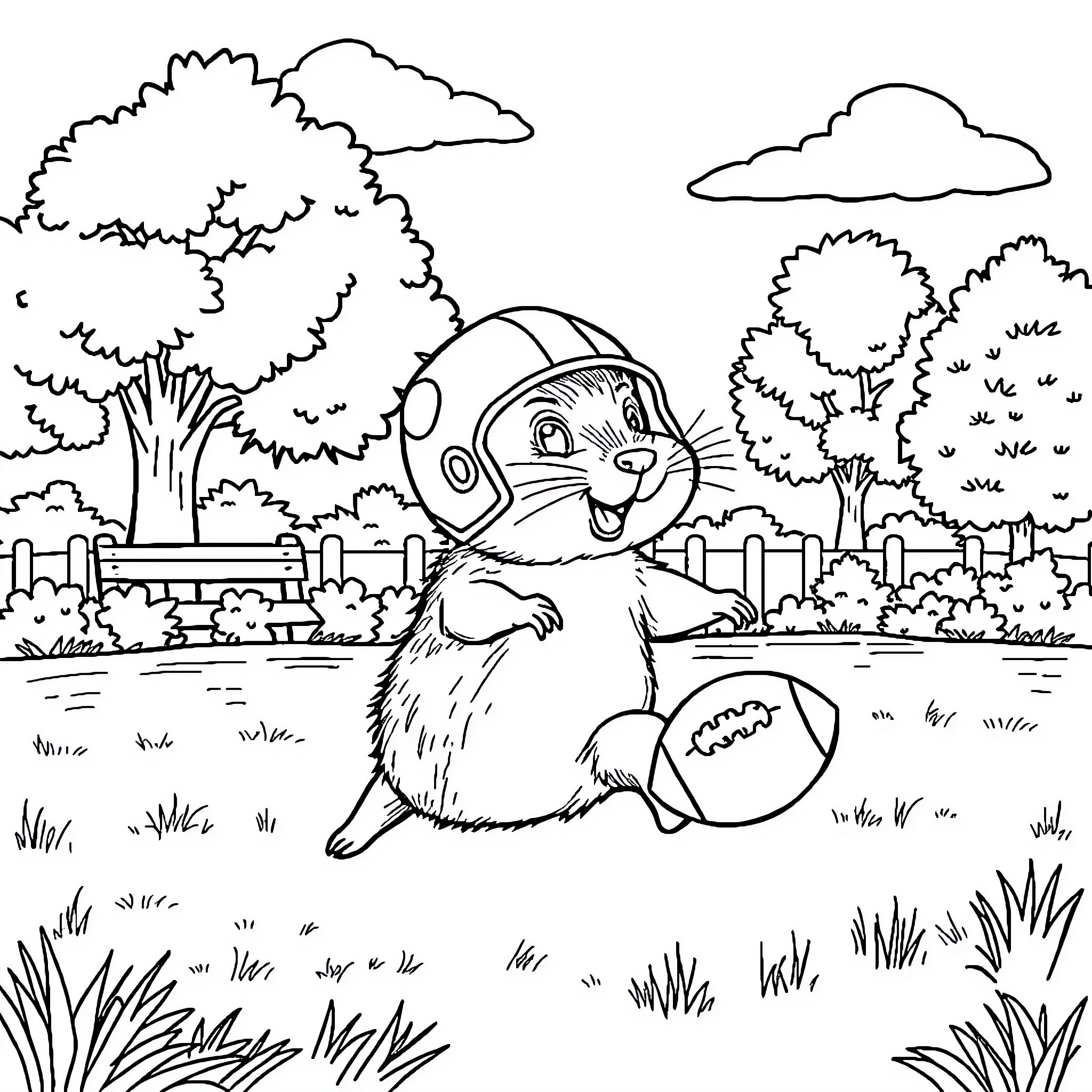 Gopher exploring the outdoor scenery Coloring Page (free black-and-white line drawing printable PDF for all, from beginners to advanced learners, including children, teens, adults, and seniors)