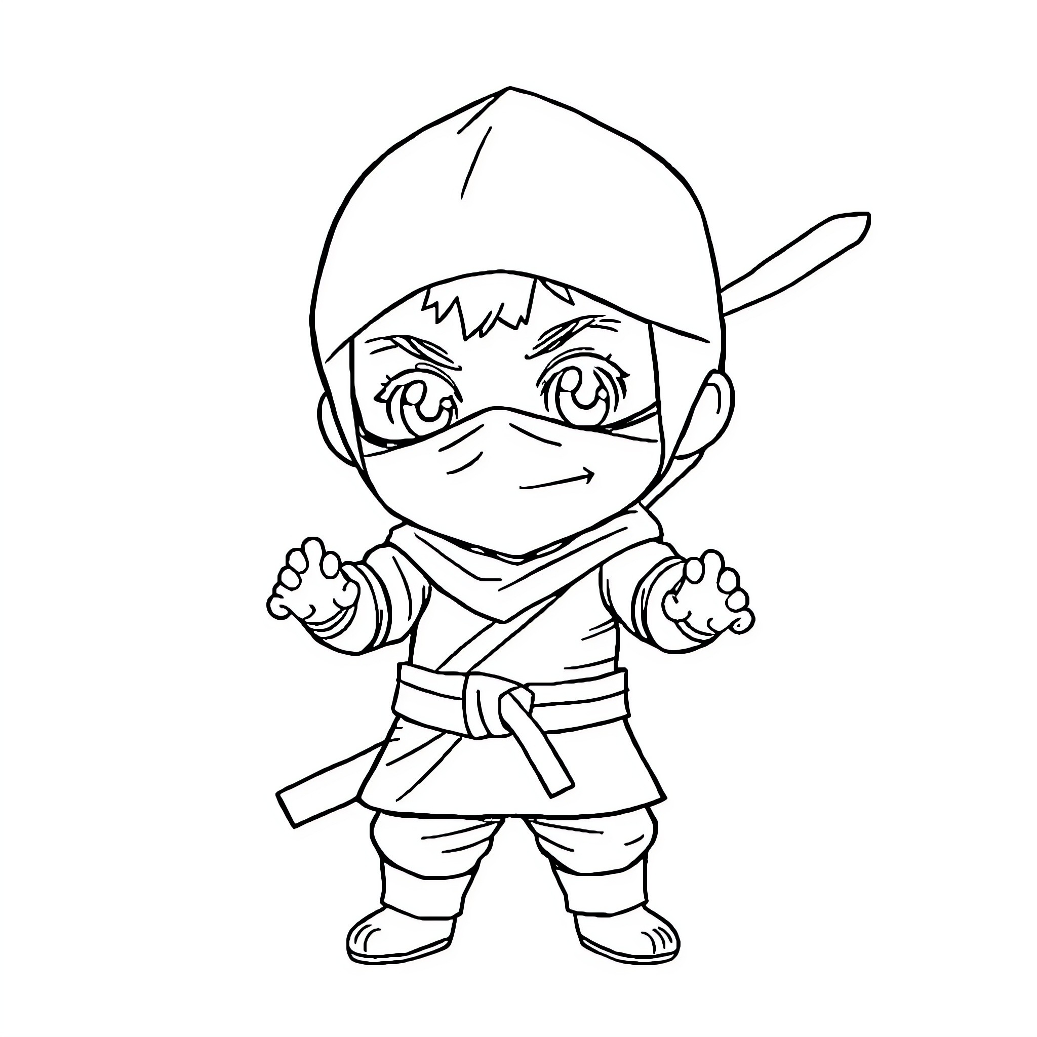 Ninja character in fighting stance Coloring Page (free black-and-white line drawing printable PDF for all, from beginners to advanced learners, including children, teens, adults, and seniors)