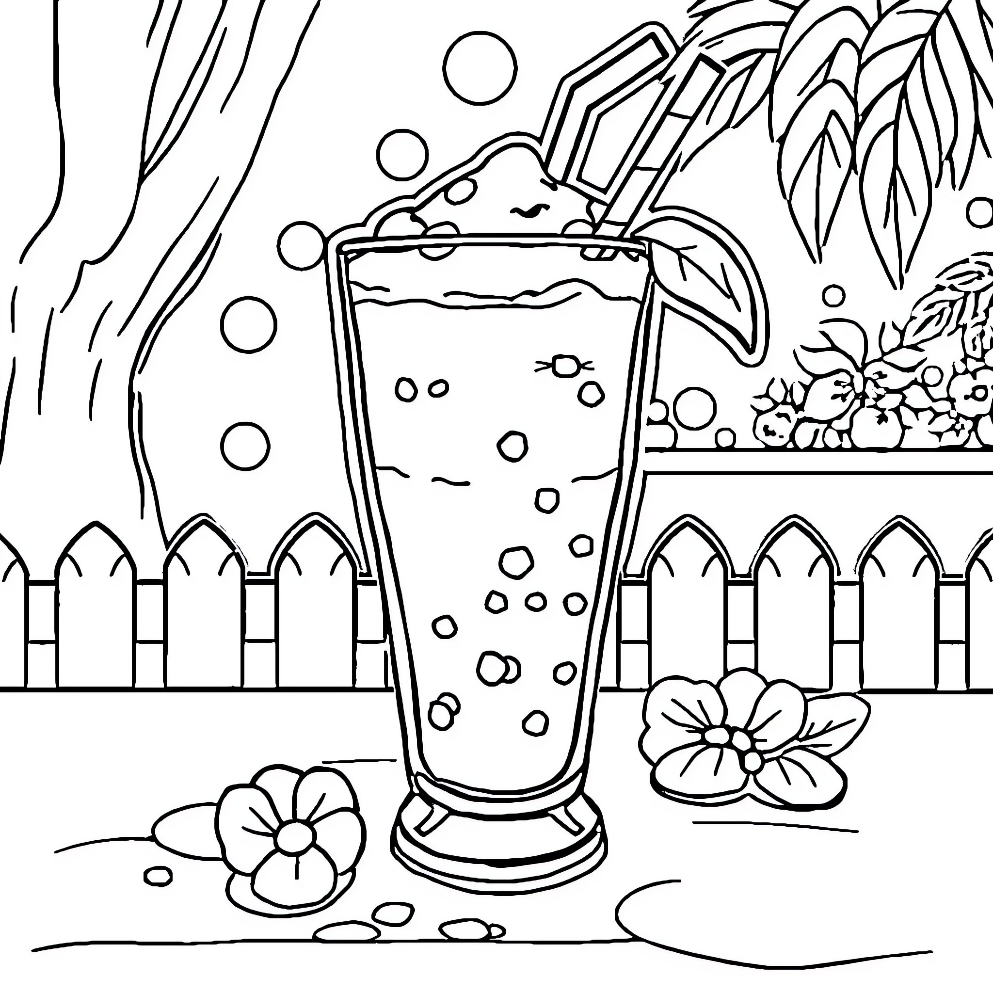 Slush in the Blooming Garden Coloring Page (free black-and-white line drawing printable PDF for all, from beginners to advanced learners, including children, teens, adults, and seniors)