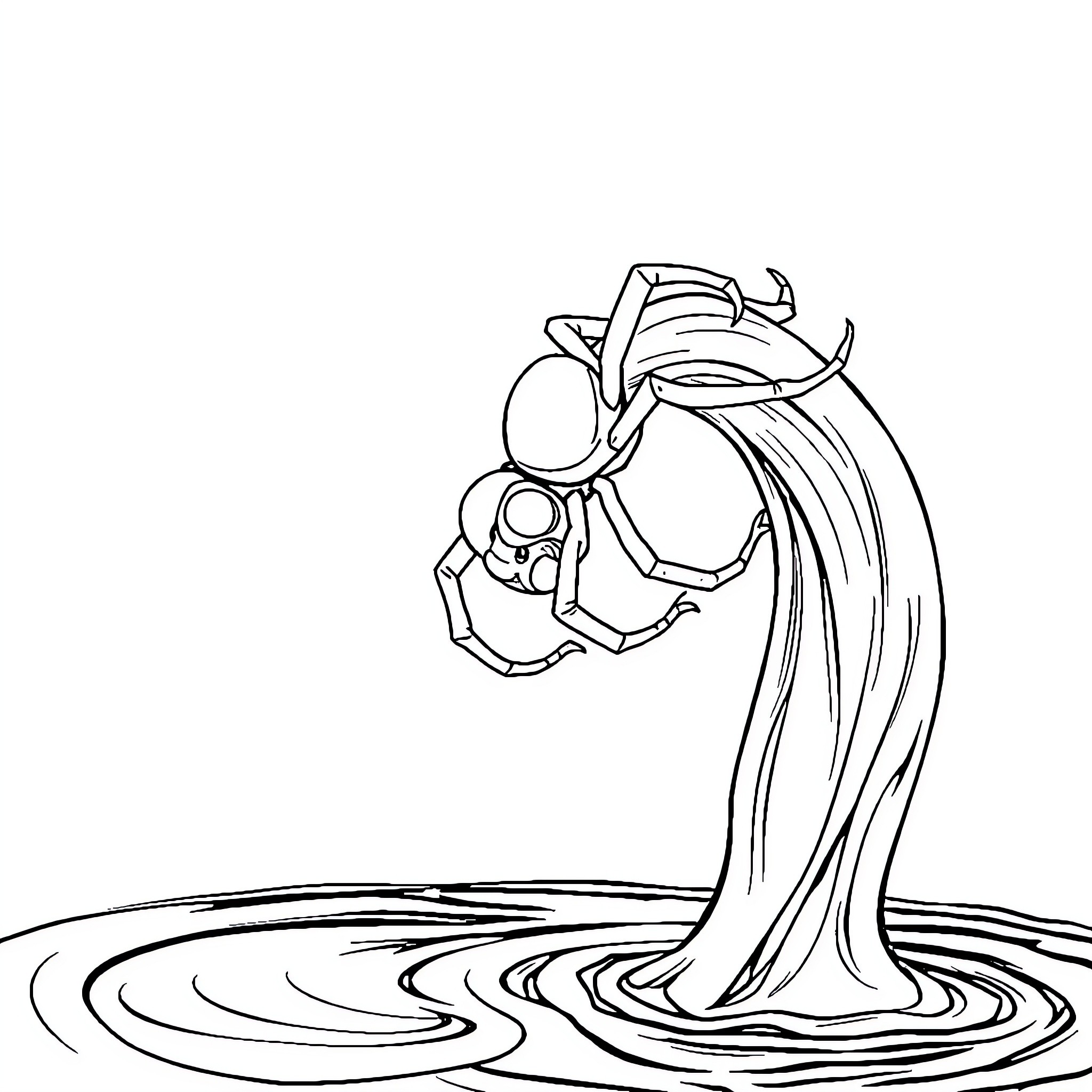 Spider creature emerging from the water Coloring Page (free black-and-white line drawing printable PDF for all, from beginners to advanced learners, including children, teens, adults, and seniors)