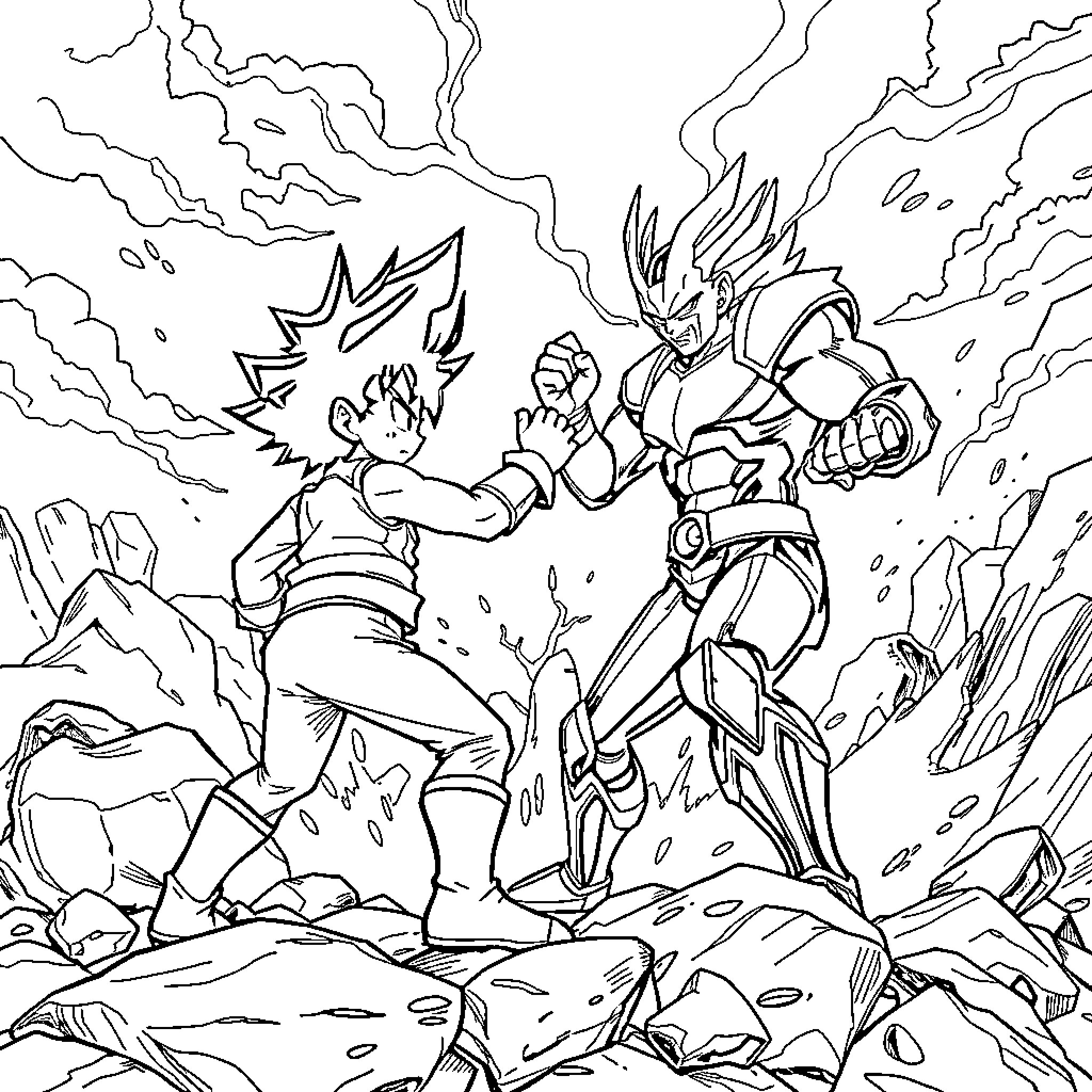Deku's Intense Battle with a Formidable Foe Coloring Page (free black-and-white line drawing printable PDF for all, from beginners to advanced learners, including children, teens, adults, and seniors)
