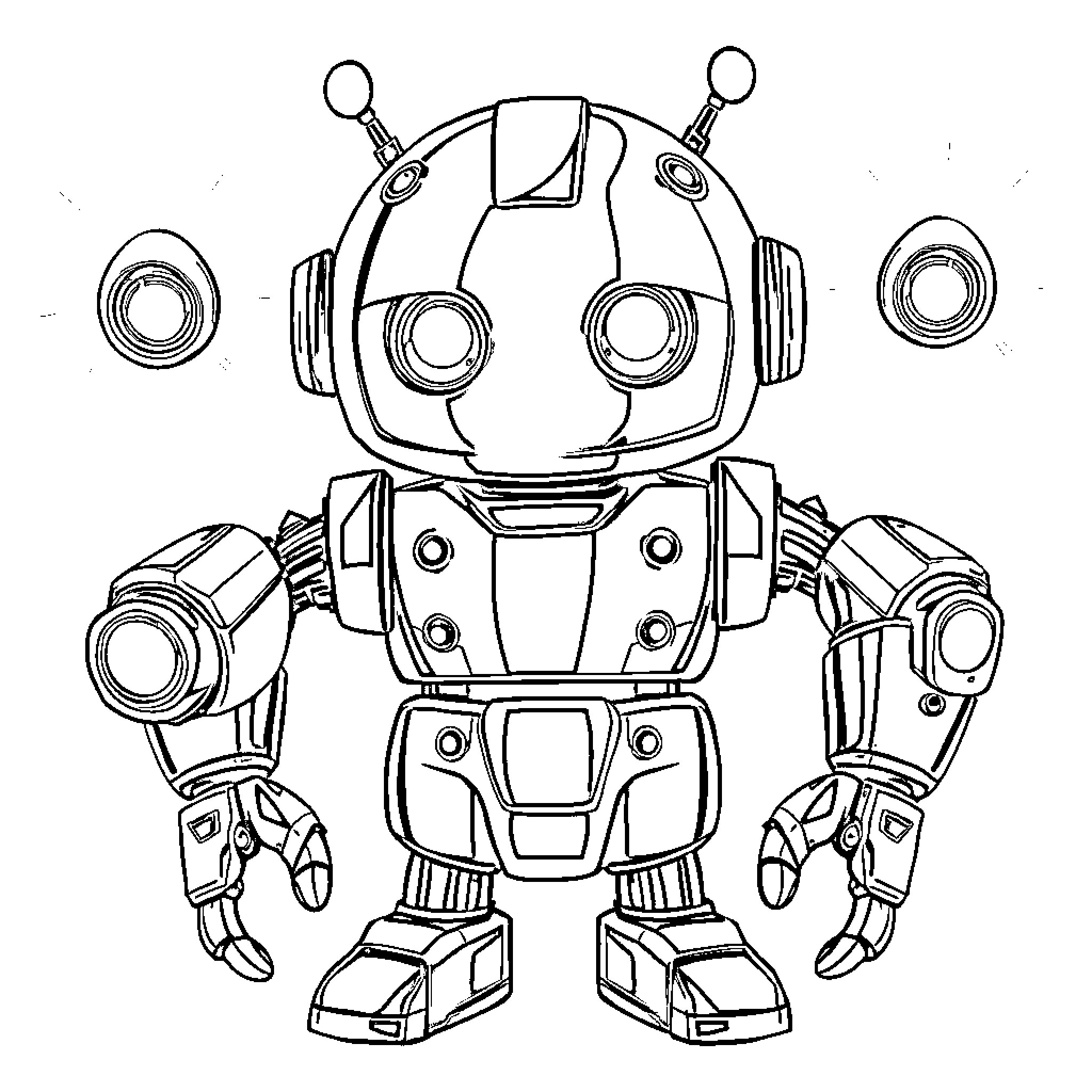 Robot in a curious pose Coloring Page (free black-and-white line drawing printable PDF for all, from beginners to advanced learners, including children, teens, adults, and seniors)