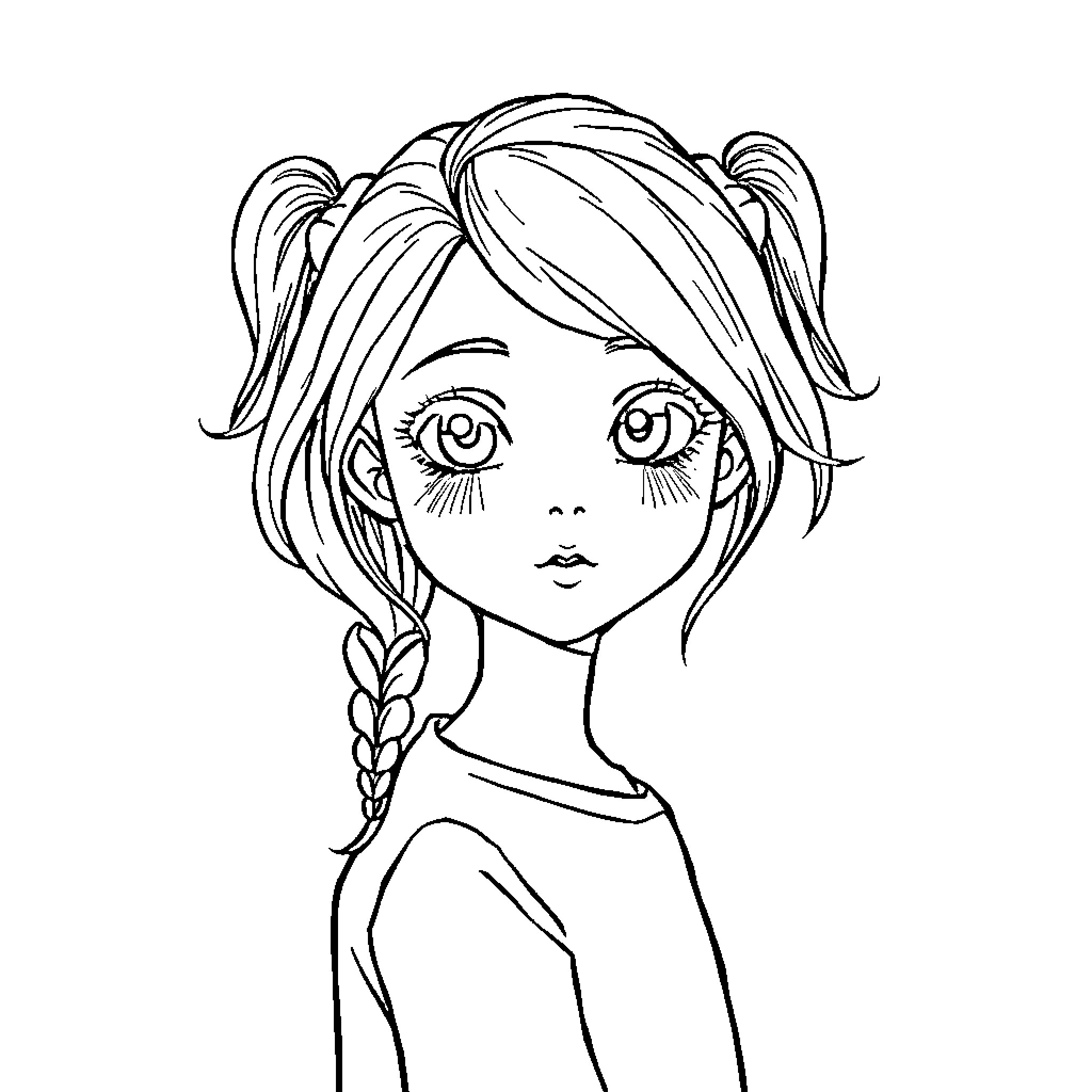 Mose Girl in Contemplative Mood Coloring Page (free black-and-white line drawing printable PDF for all, from beginners to advanced learners, including children, teens, adults, and seniors)