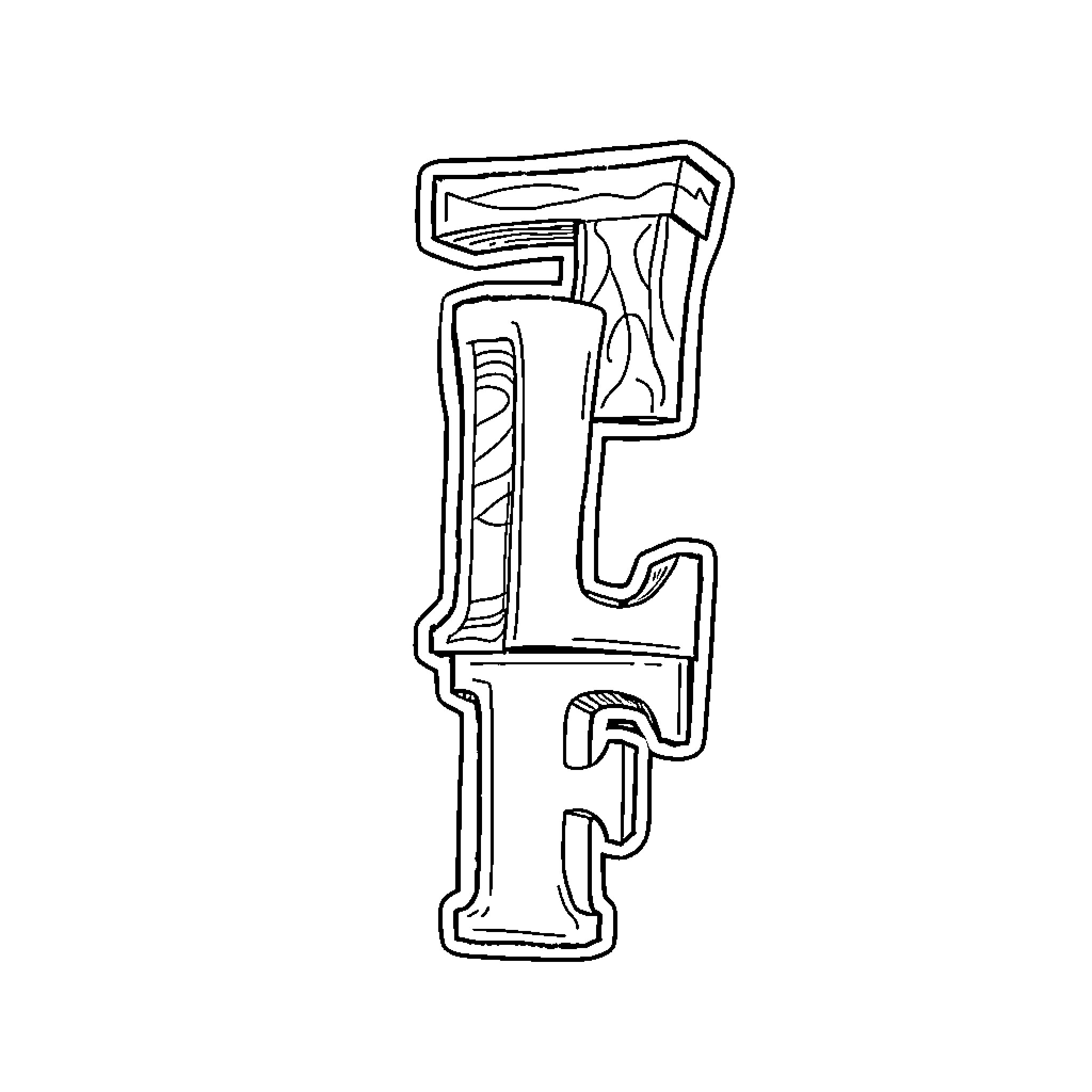 Letters Inspired by Abstract Shapes and Lines Coloring Page (free black-and-white line drawing printable PDF for all, from beginners to advanced learners, including children, teens, adults, and seniors)