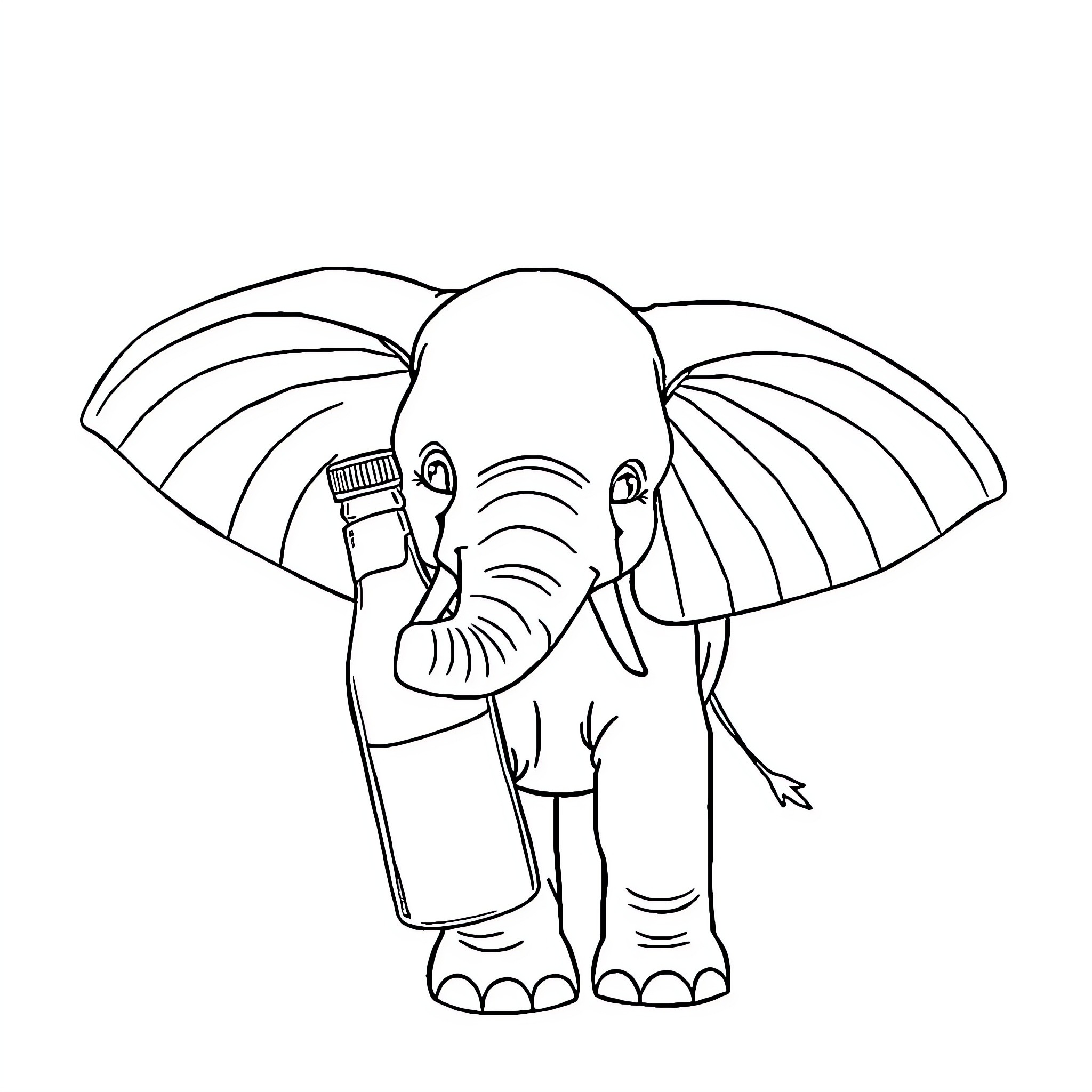 Elephant holding toothbrush Coloring Page (free black-and-white line drawing printable PDF for all, from beginners to advanced learners, including children, teens, adults, and seniors)
