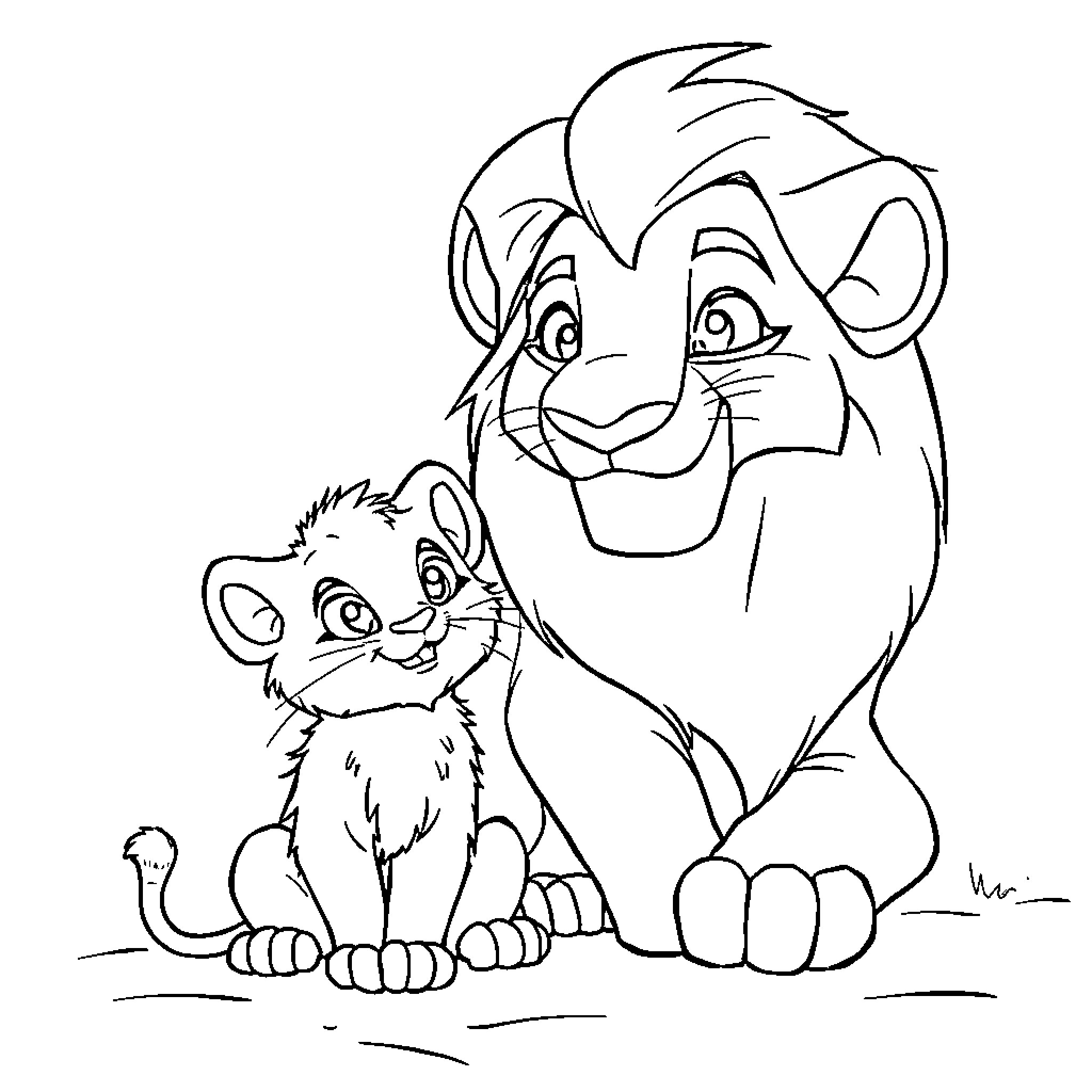 Cat and Cub in Playful Embrace Coloring Page (free black-and-white line drawing printable PDF for all, from beginners to advanced learners, including children, teens, adults, and seniors)