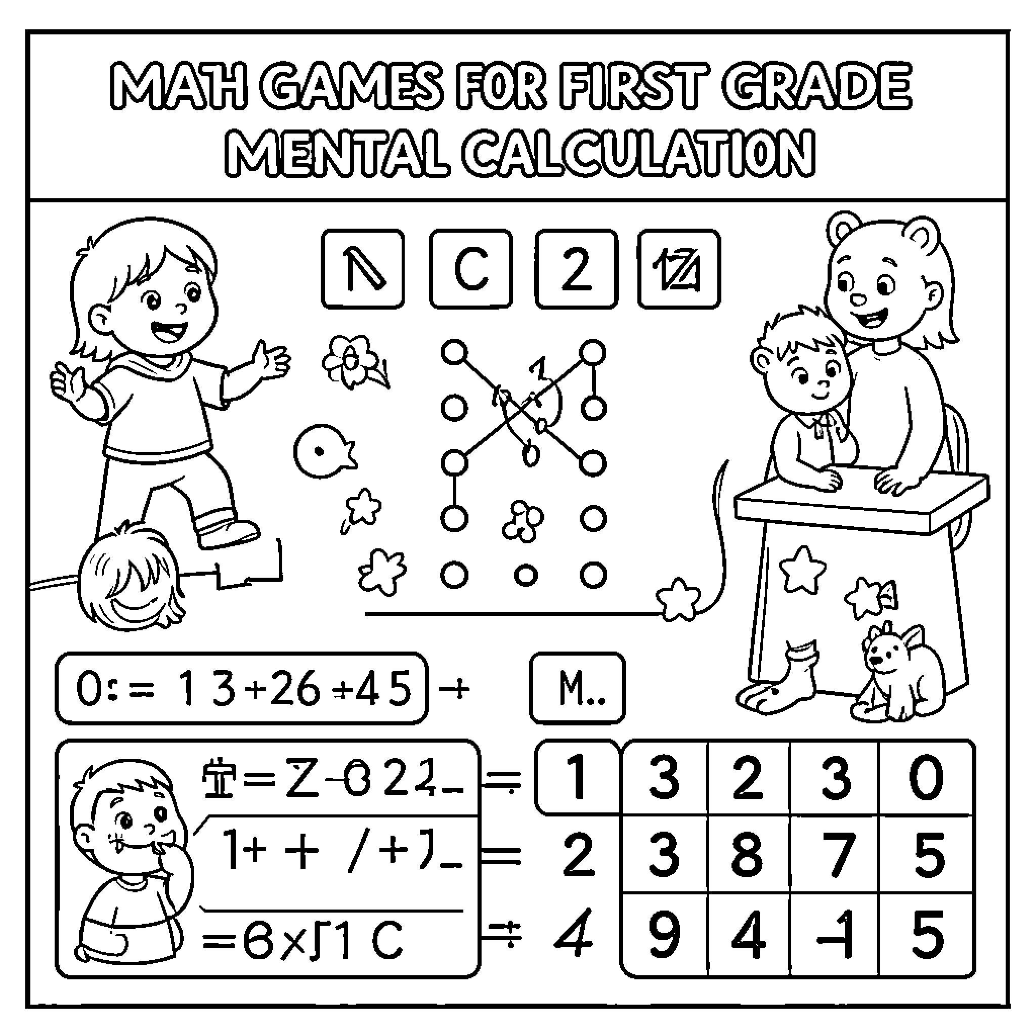 Mental Math activities and games for young students Coloring Page (free black-and-white line drawing printable PDF for all, from beginners to advanced learners, including children, teens, adults, and seniors)