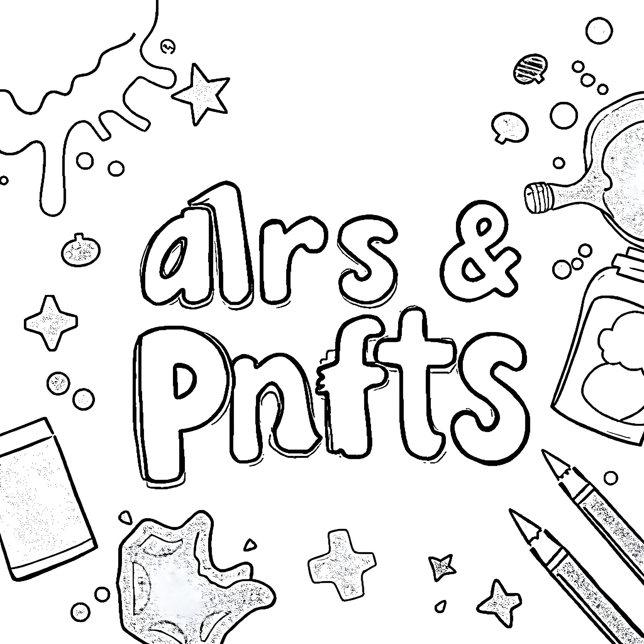 Art of Paints and Stationery Coloring Page (free black-and-white line drawing printable PDF for all, from beginners to advanced learners, including children, teens, adults, and seniors)