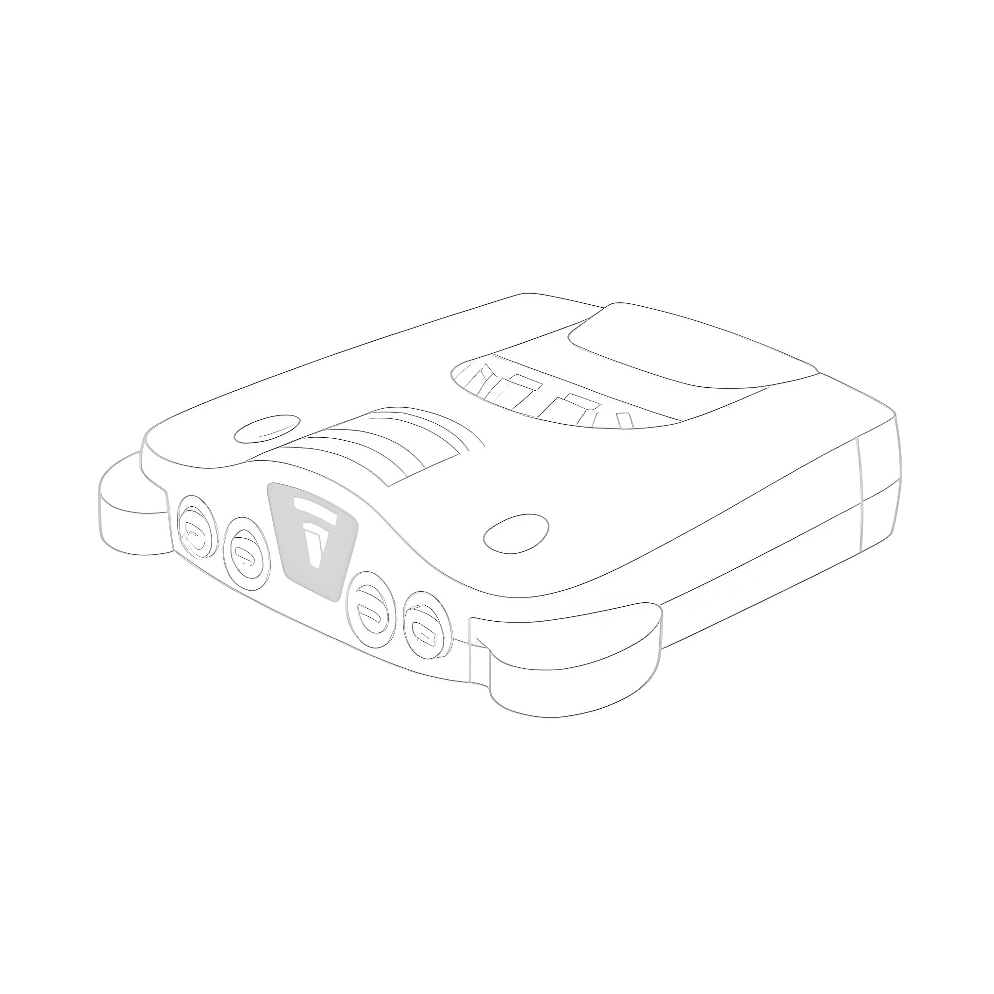Nintendo 64 gaming console in simple line art Coloring Page (free black-and-white line drawing printable PDF for all, from beginners to advanced learners, including children, teens, adults, and seniors)