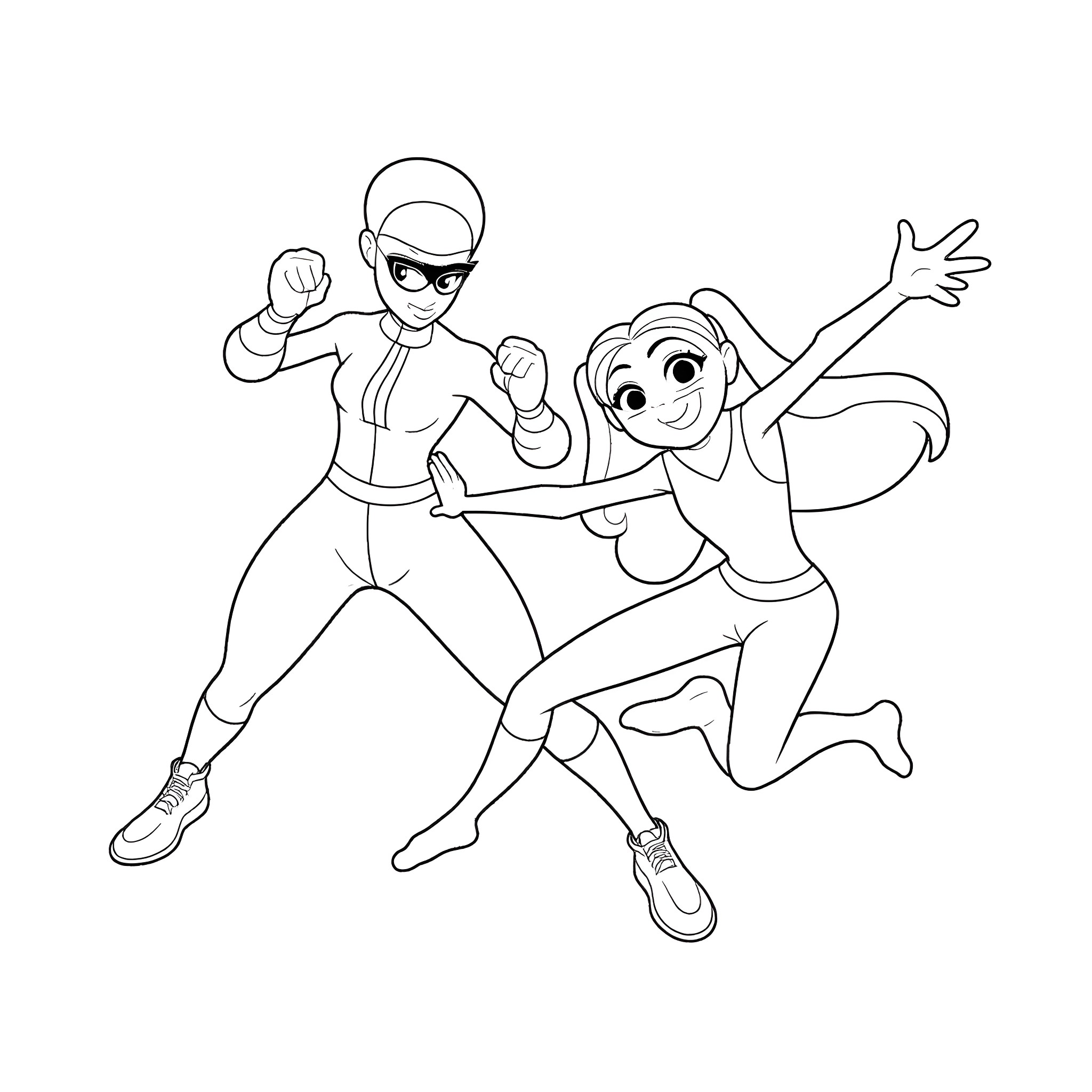 Katnappe: Superheroes in Action Coloring Page (free black-and-white line drawing printable PDF for all, from beginners to advanced learners, including children, teens, adults, and seniors)