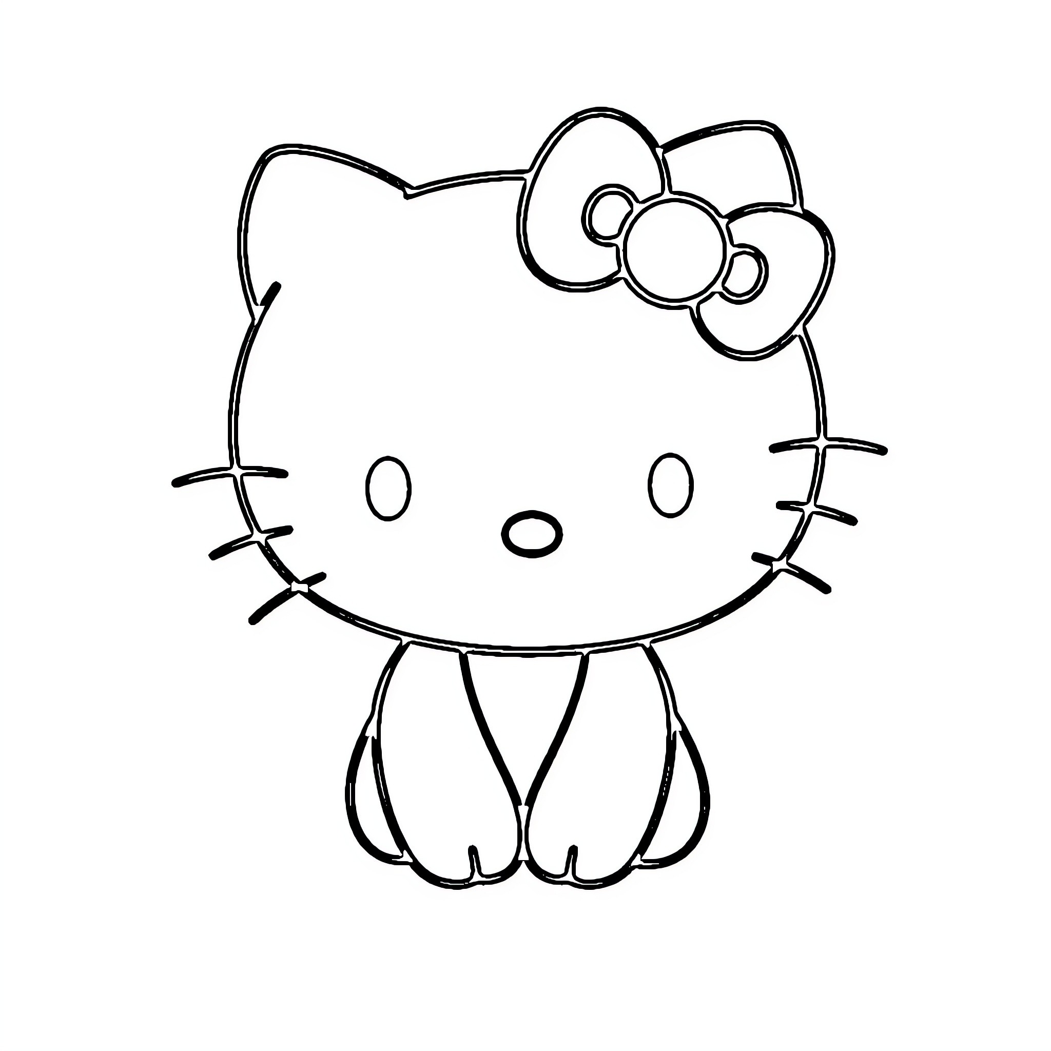 Hello Kitty sitting with big bow Coloring Page (free black-and-white line drawing printable PDF for all, from beginners to advanced learners, including children, teens, adults, and seniors)