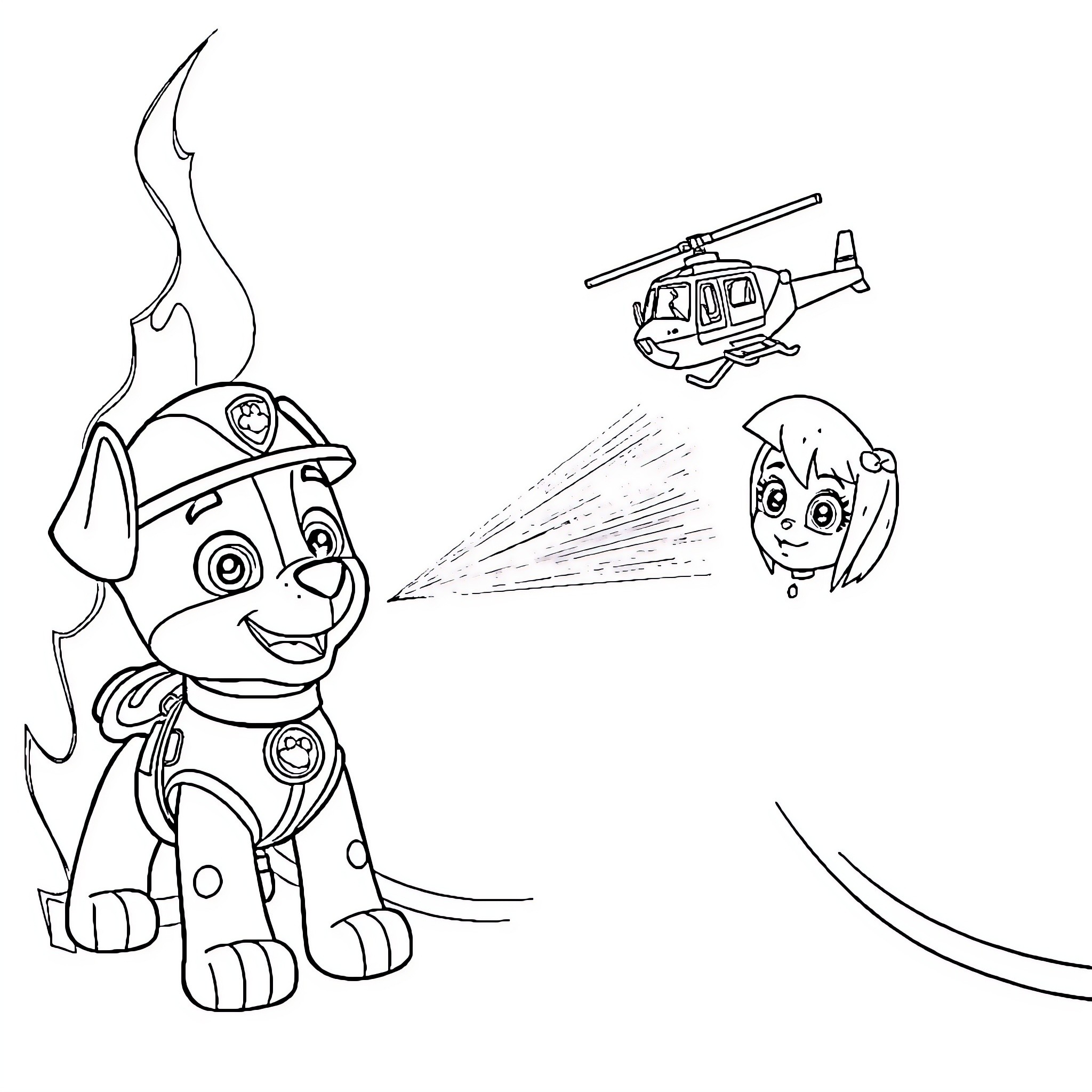 Marshall's Heroic Rescue Mission Coloring Page (free black-and-white line drawing printable PDF for all, from beginners to advanced learners, including children, teens, adults, and seniors)