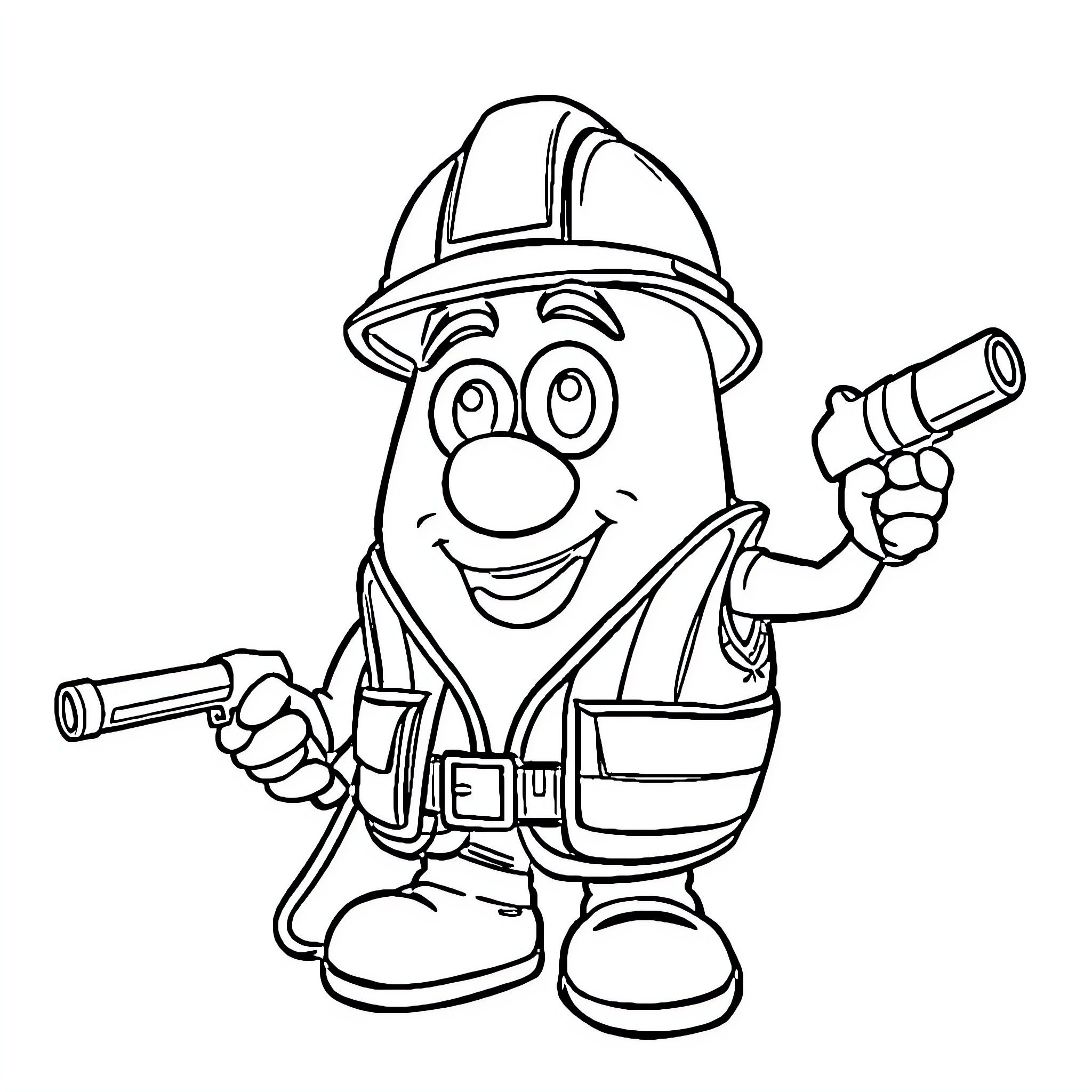Mr Potato Handyman Carrying Tools Coloring Page (free black-and-white line drawing printable PDF for all, from beginners to advanced learners, including children, teens, adults, and seniors)